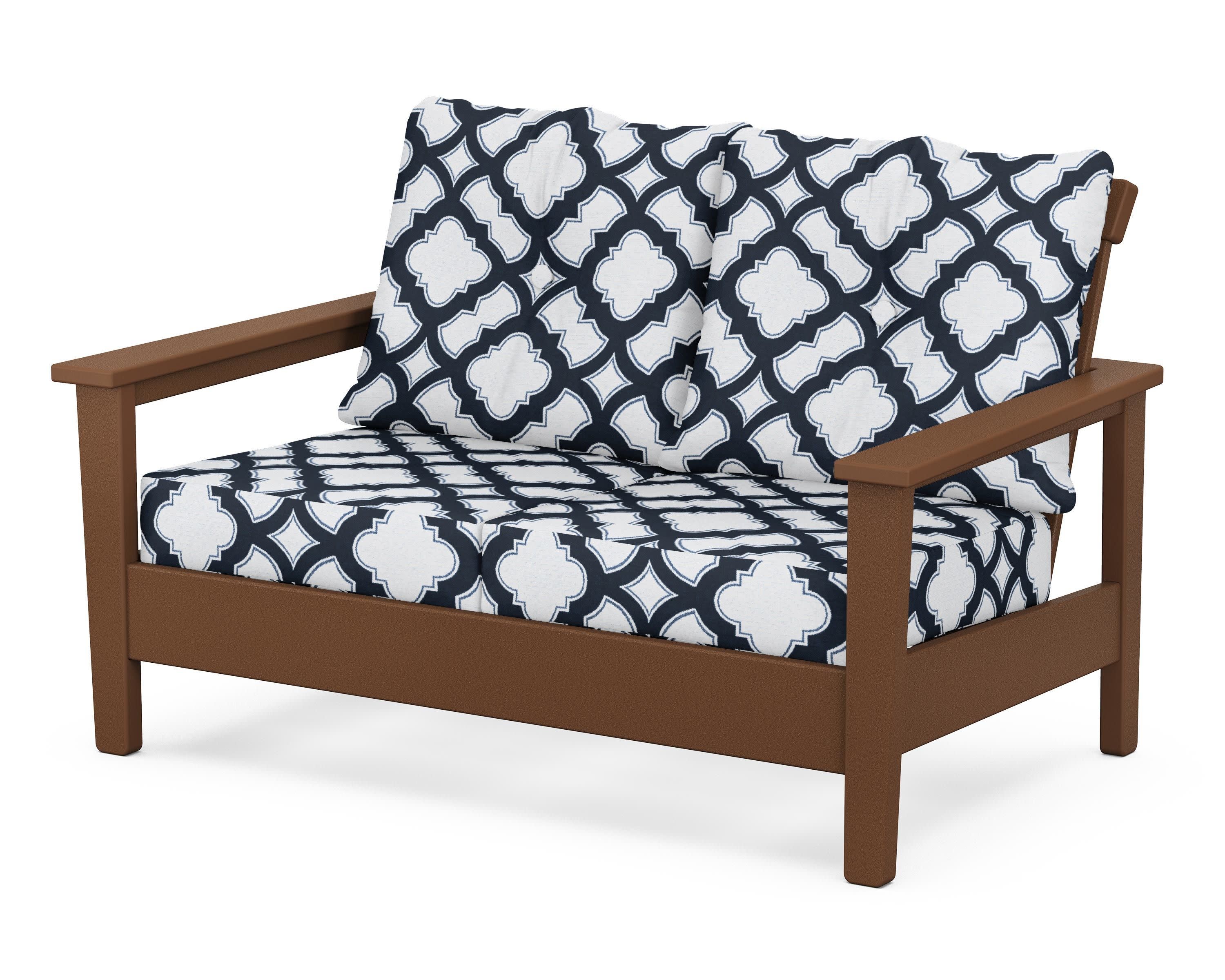 Prescott Deep Seating Loveseat in Teak / Trellis Marine Indigo