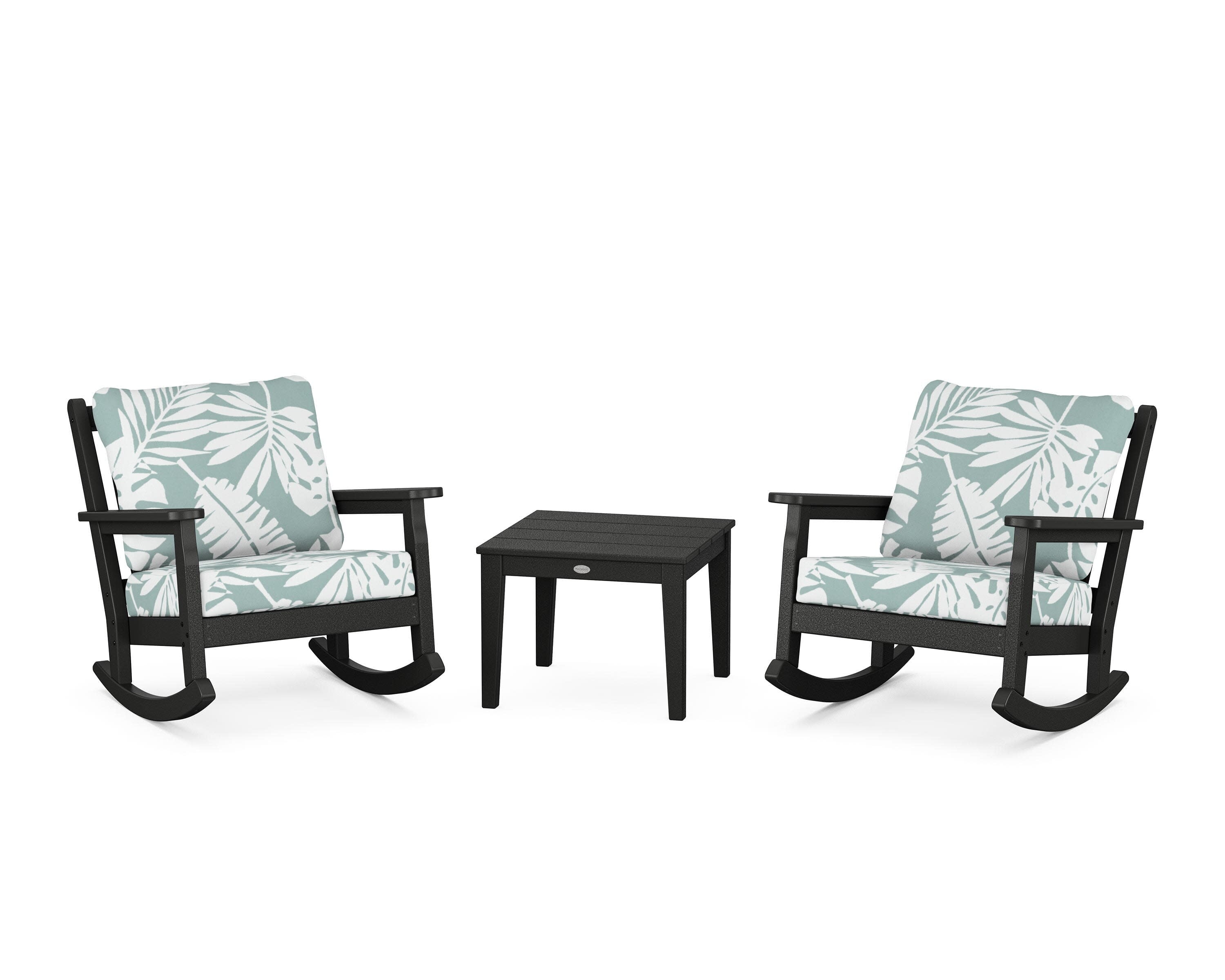Chippendale 3-Piece Deep Seating Rocker Set in Black / Leaf Glacier Spa