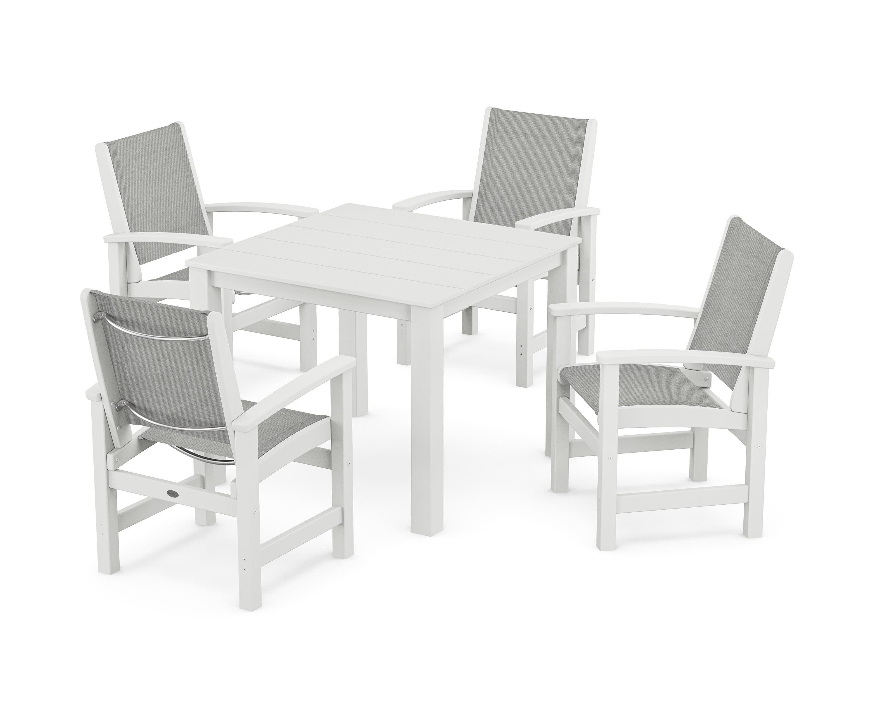 Coastal 5-Piece Parsons Dining Set in White / Metallic Sling