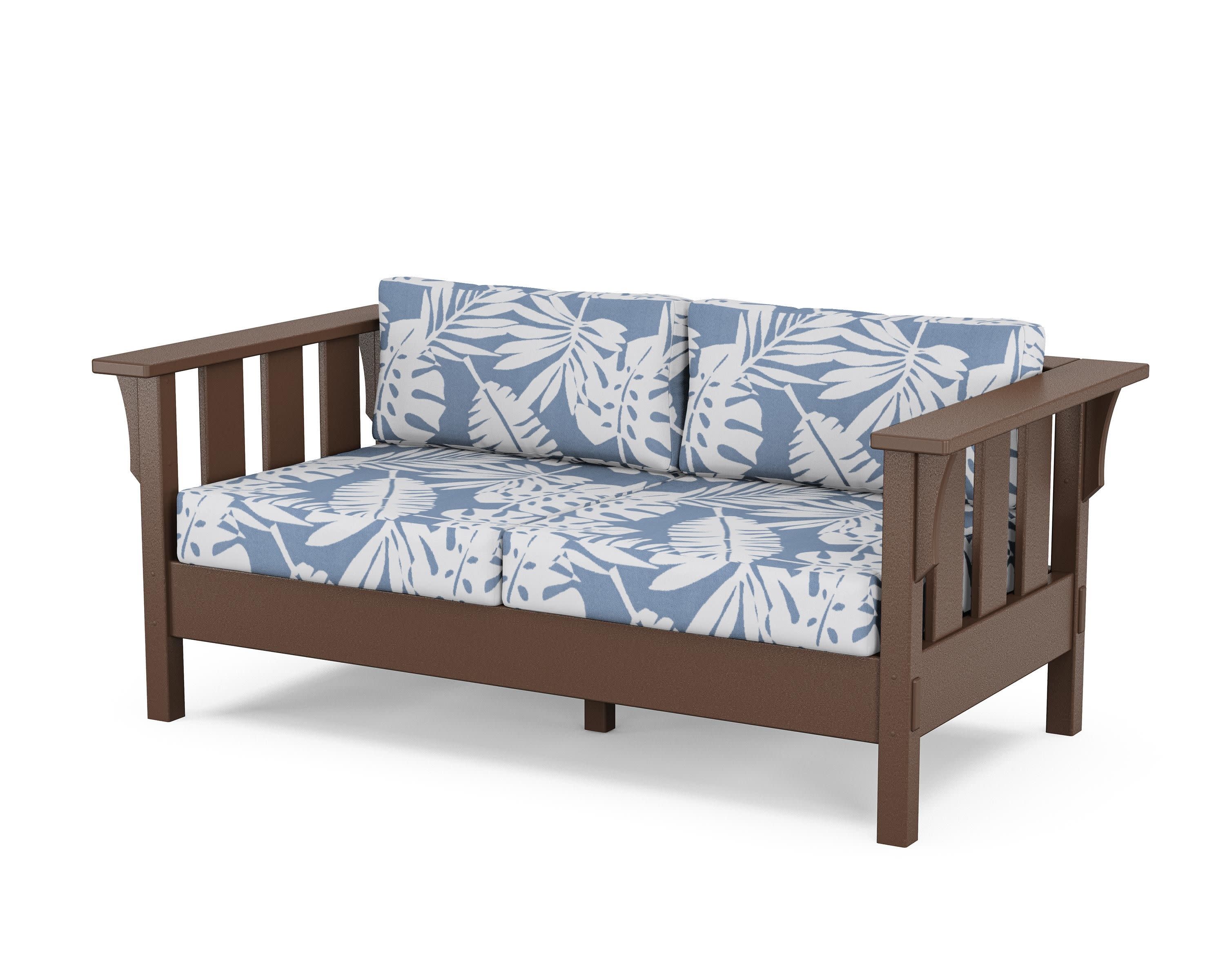 Acadia Deep Seating Loveseat in Mahogany / Leaf Sky Blue