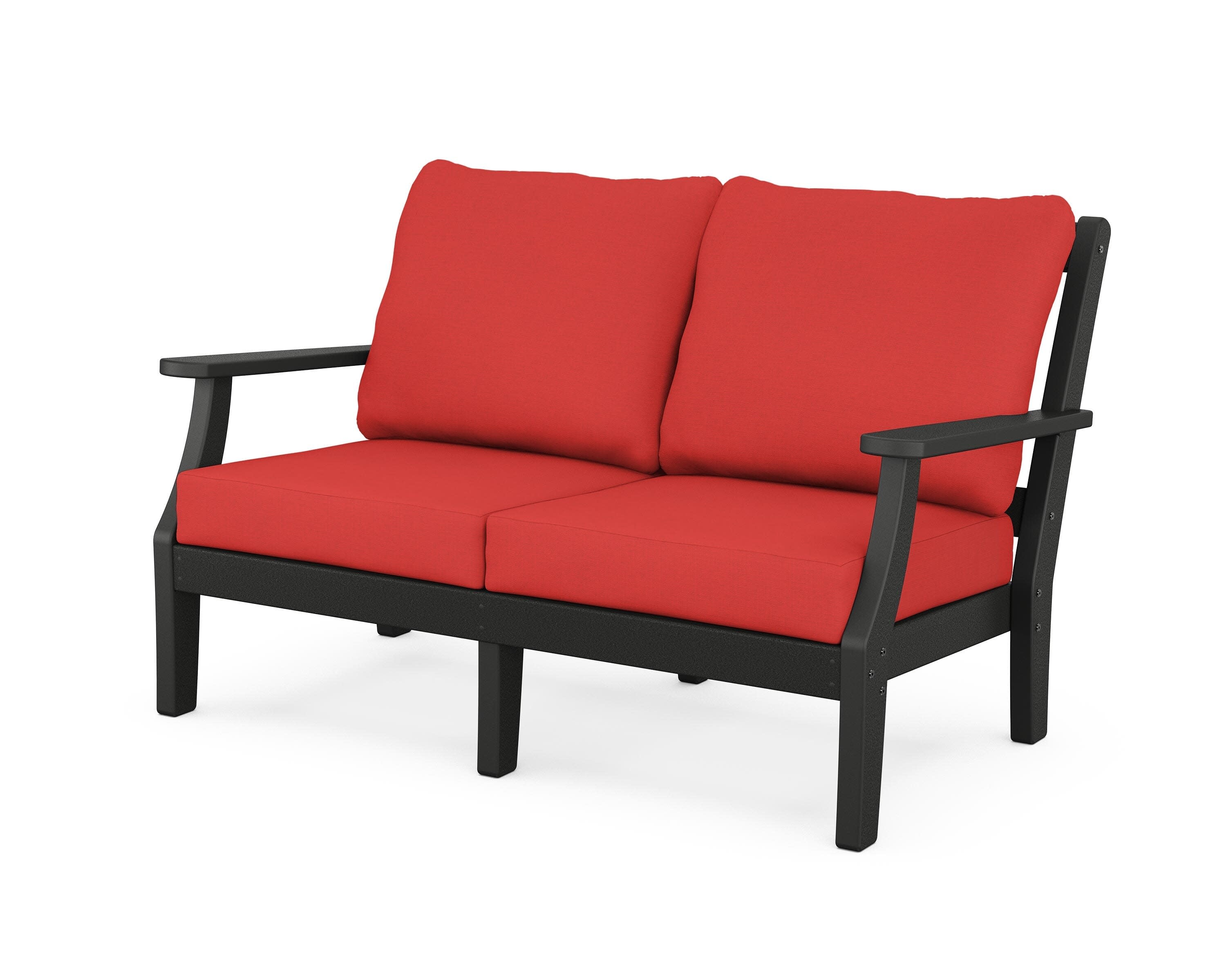 Chinoiserie Deep Seating Loveseat in Black / Crimson Linen