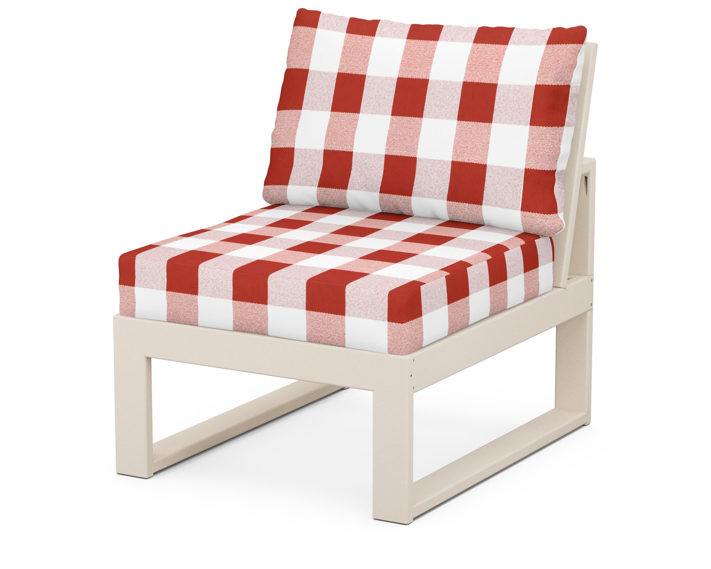 Modular Armless Chair in Sand / Buffalo Plaid Crimson