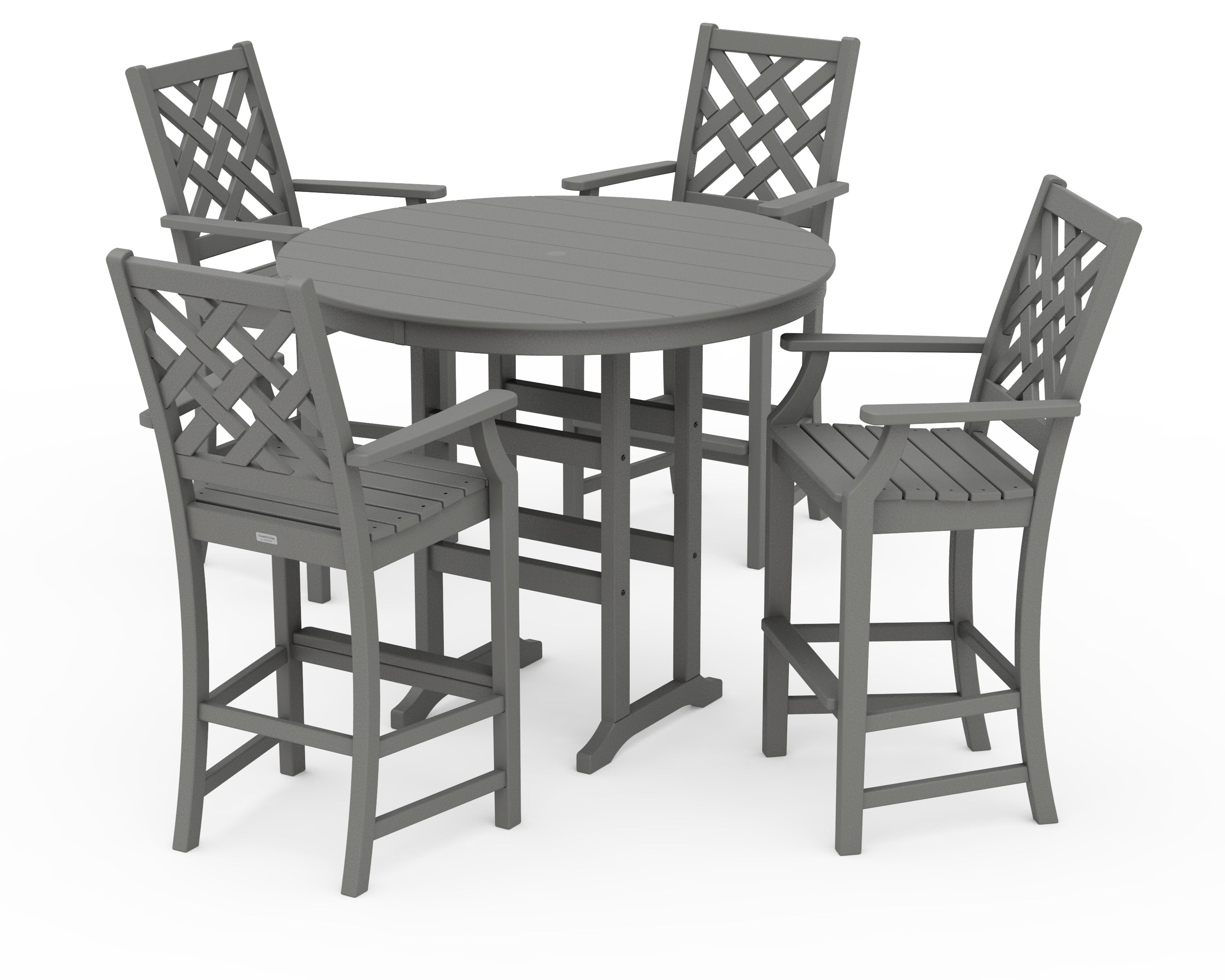 Wovendale 5-Piece Round Farmhouse Bar Set in Slate Grey