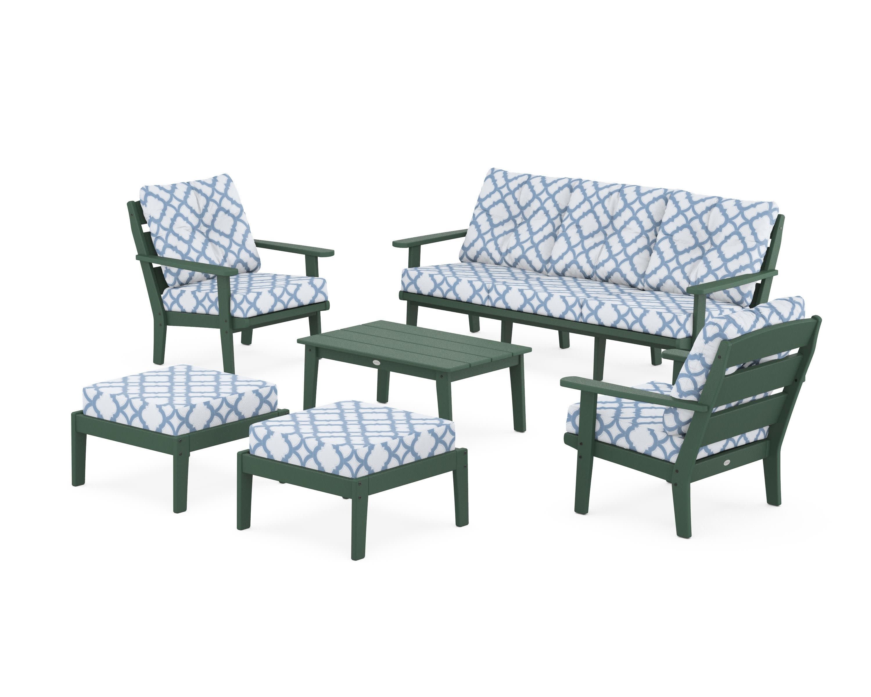 Lakeside 6-Piece Lounge Sofa Set in Green / Trellis Sky Blue