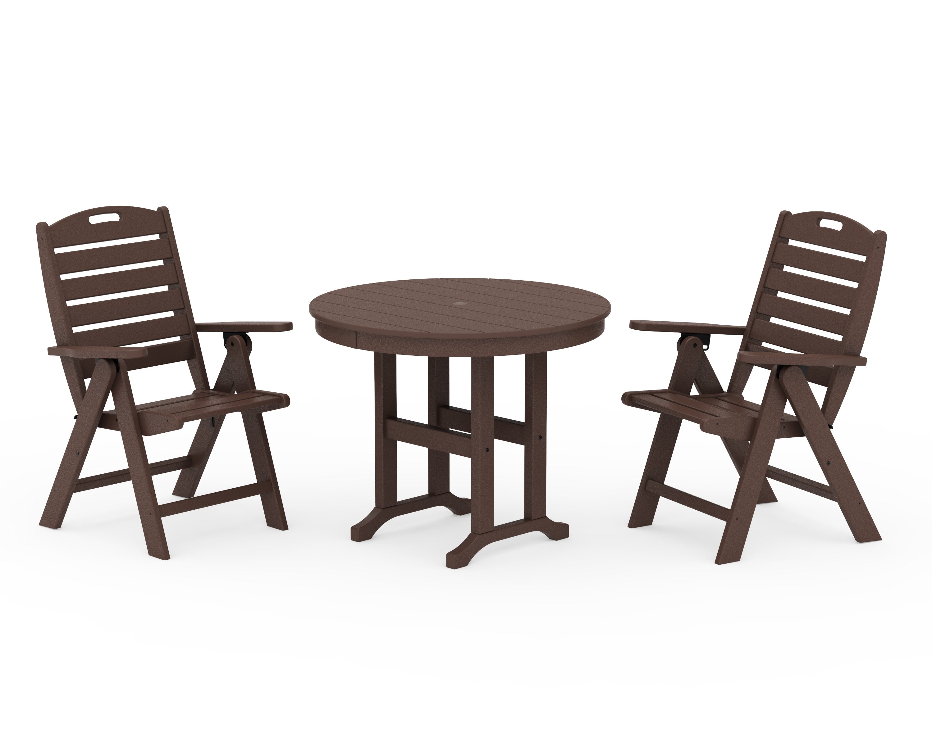 Nautical Folding Highback Chair 3-Piece Round Dining Set in Mahogany