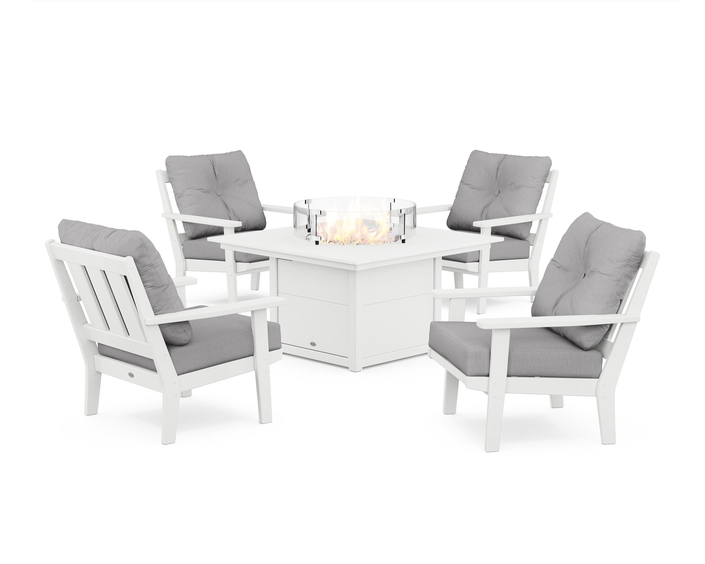 Oxford 5-Piece Deep Seating Set with Fire Pit Table in White / Granite