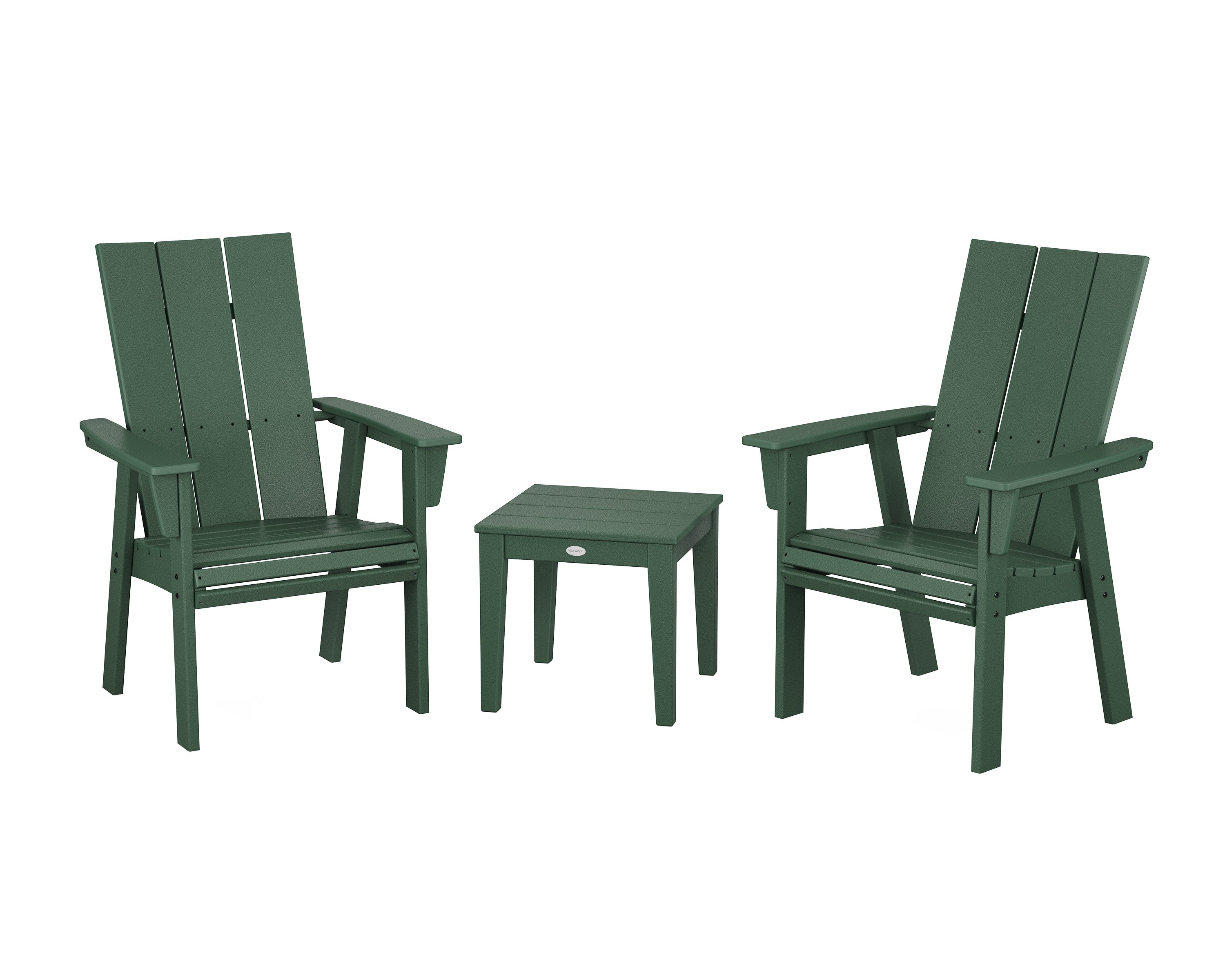 Modern 3-Piece Curveback Upright Adirondack Chair Set in Green
