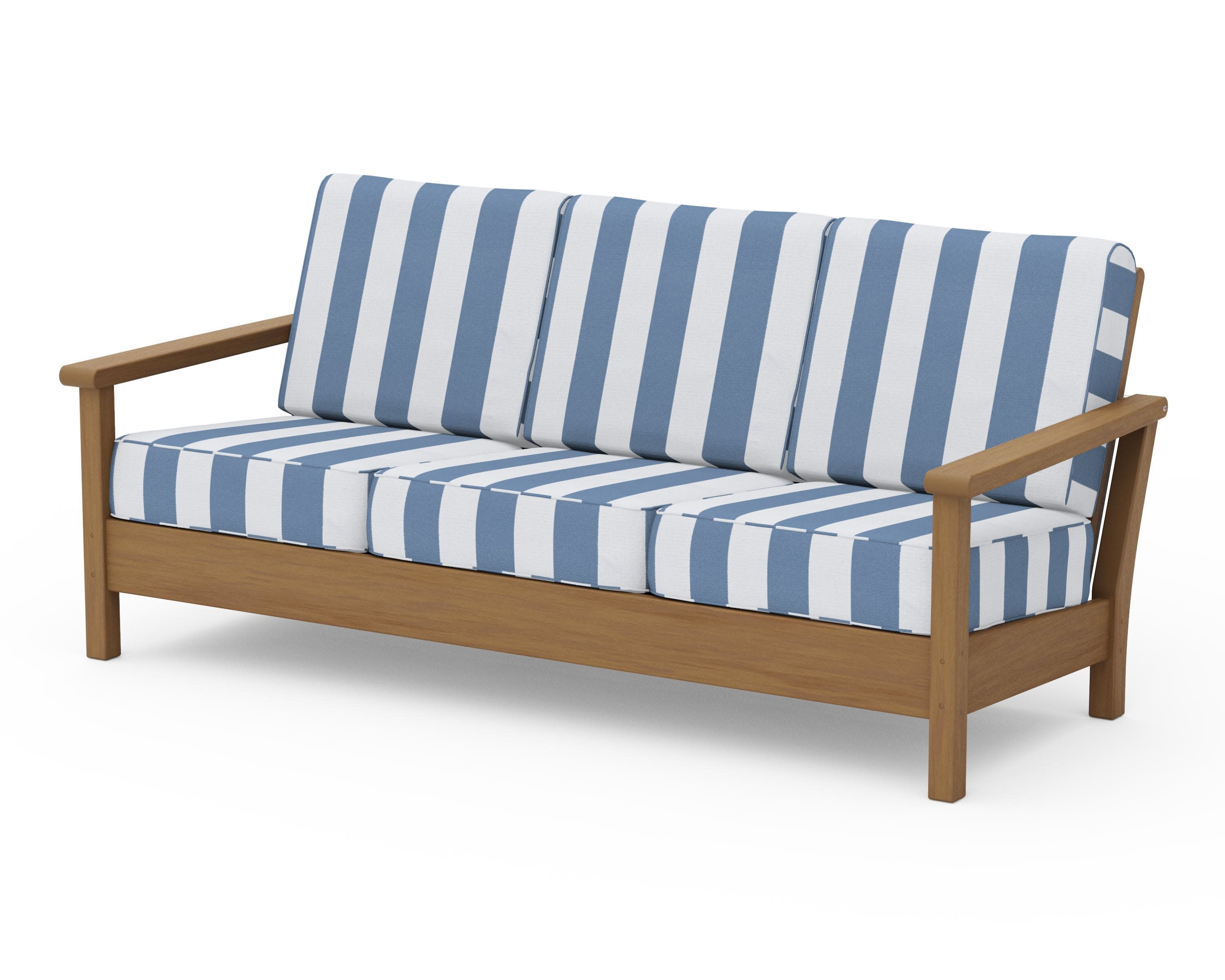 Harbour Deep Seating Sofa in Natural / Cabana Stripe Sky Blue