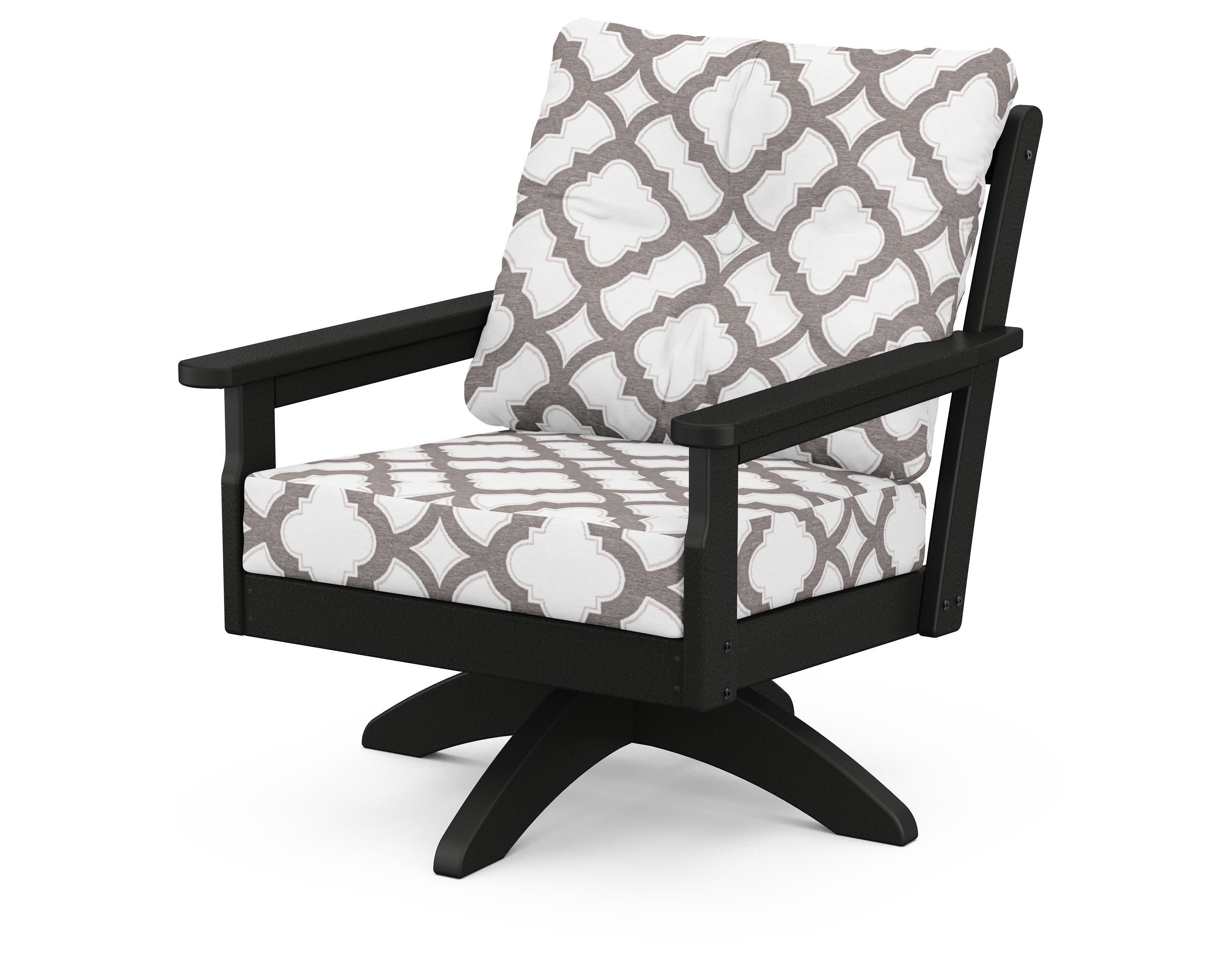 Vineyard Deep Seating Swivel Chair in Black / Trellis Grey Mist