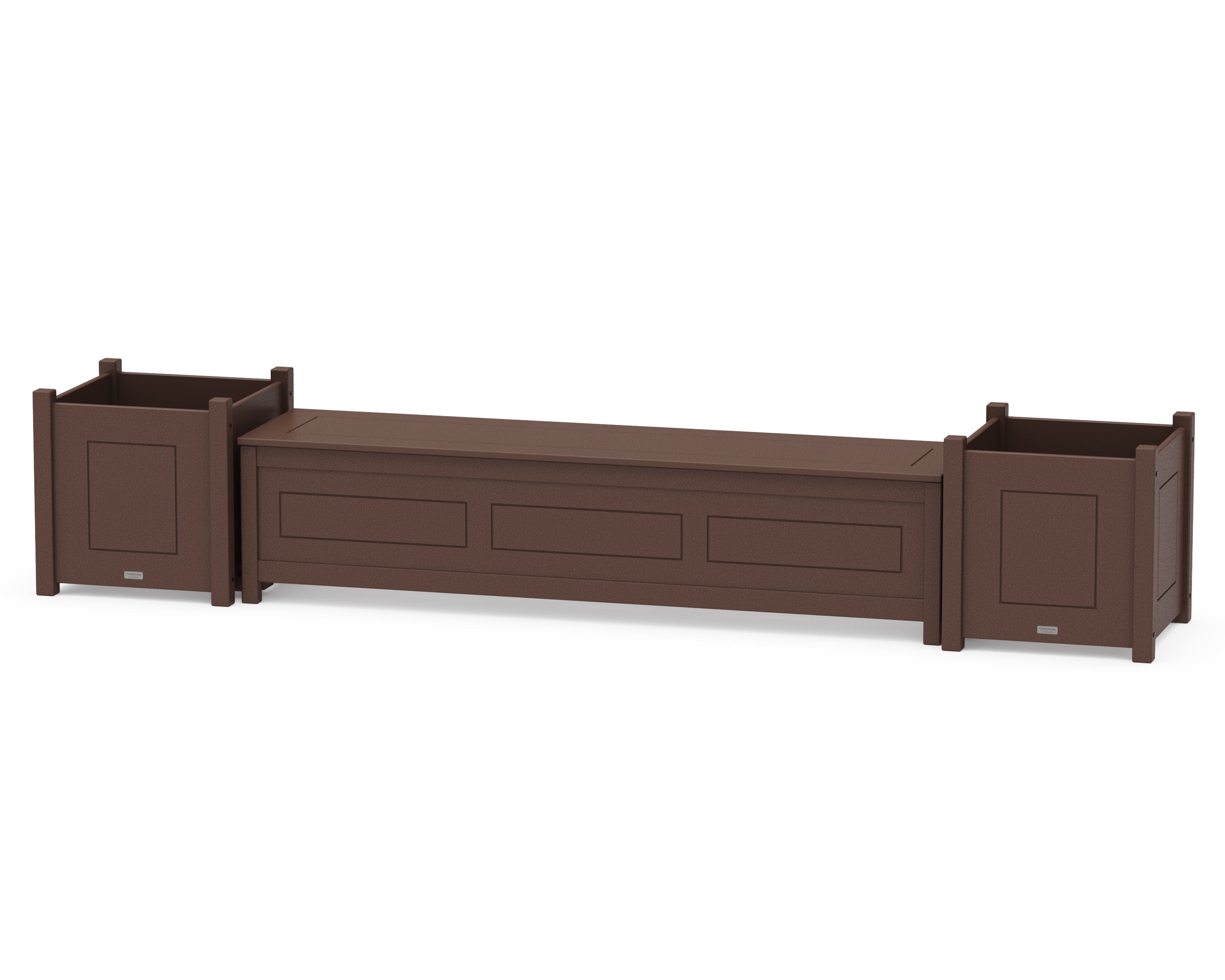 72" Country Living Straight Planter Storage Bench Set- Large in Mahogany
