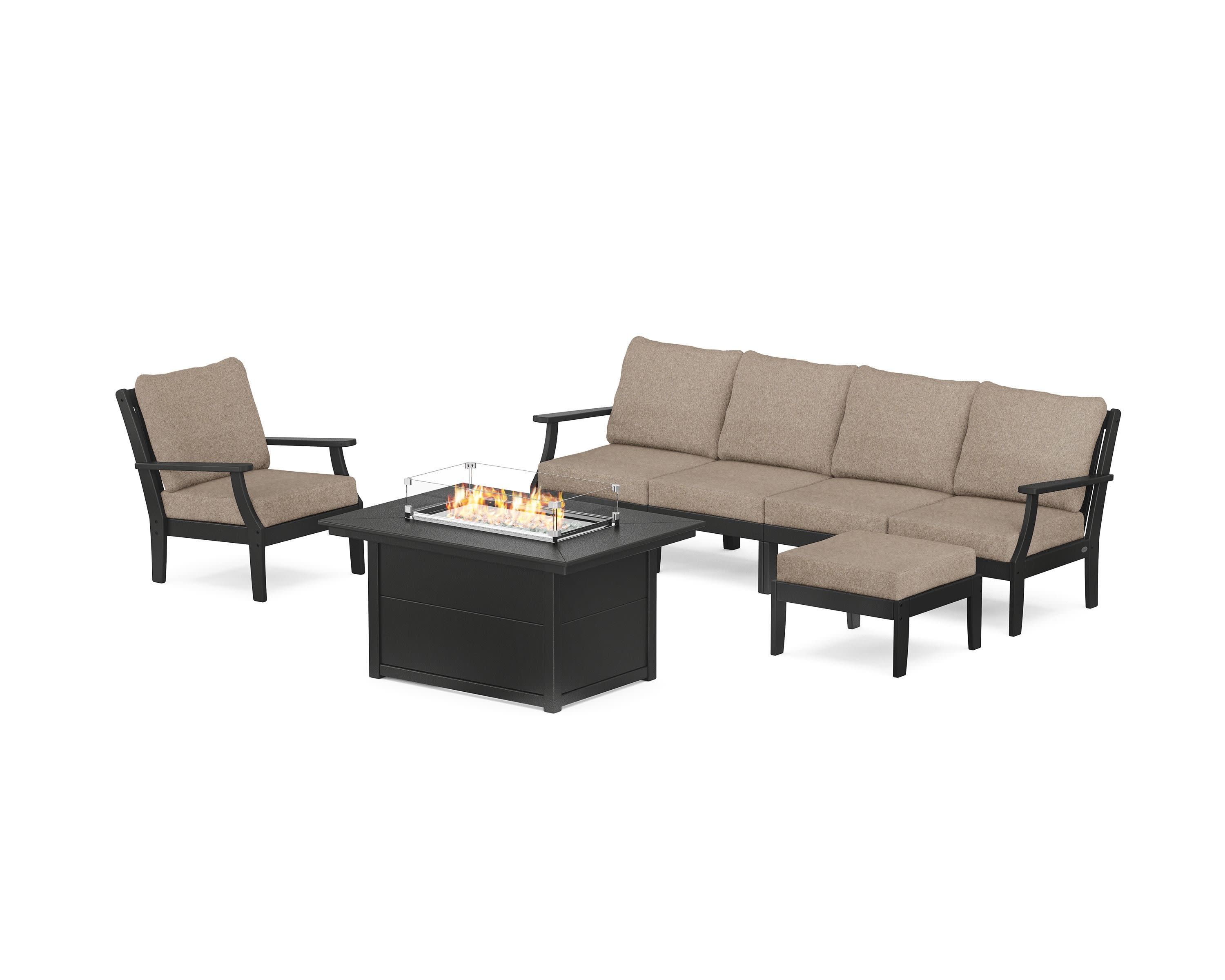 Braxton Sectional Lounge and Fire Pit Set in Black / Spiced Burlap