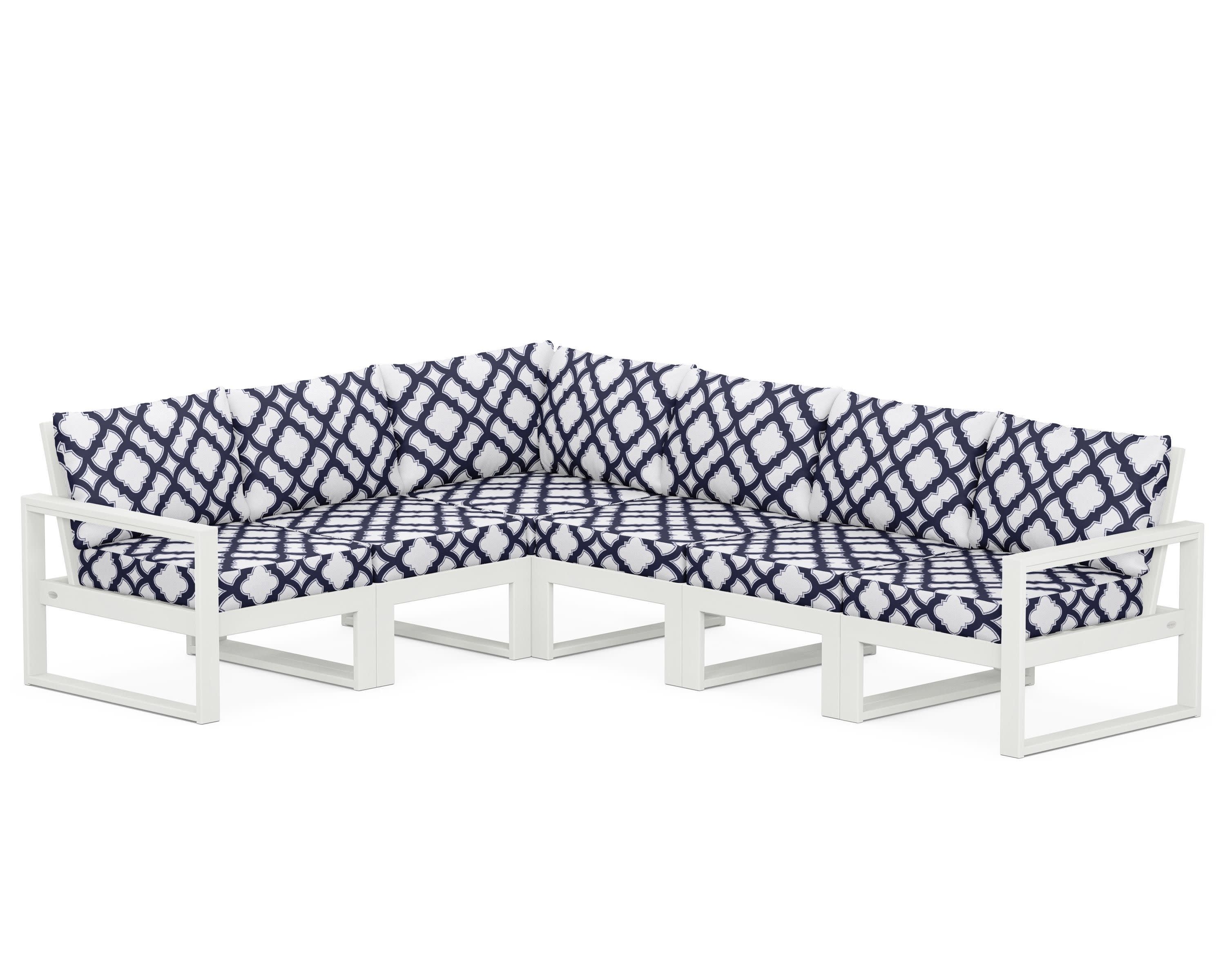 EDGE 6-Piece Modular Deep Seating Set in Vintage White / Trellis Navy