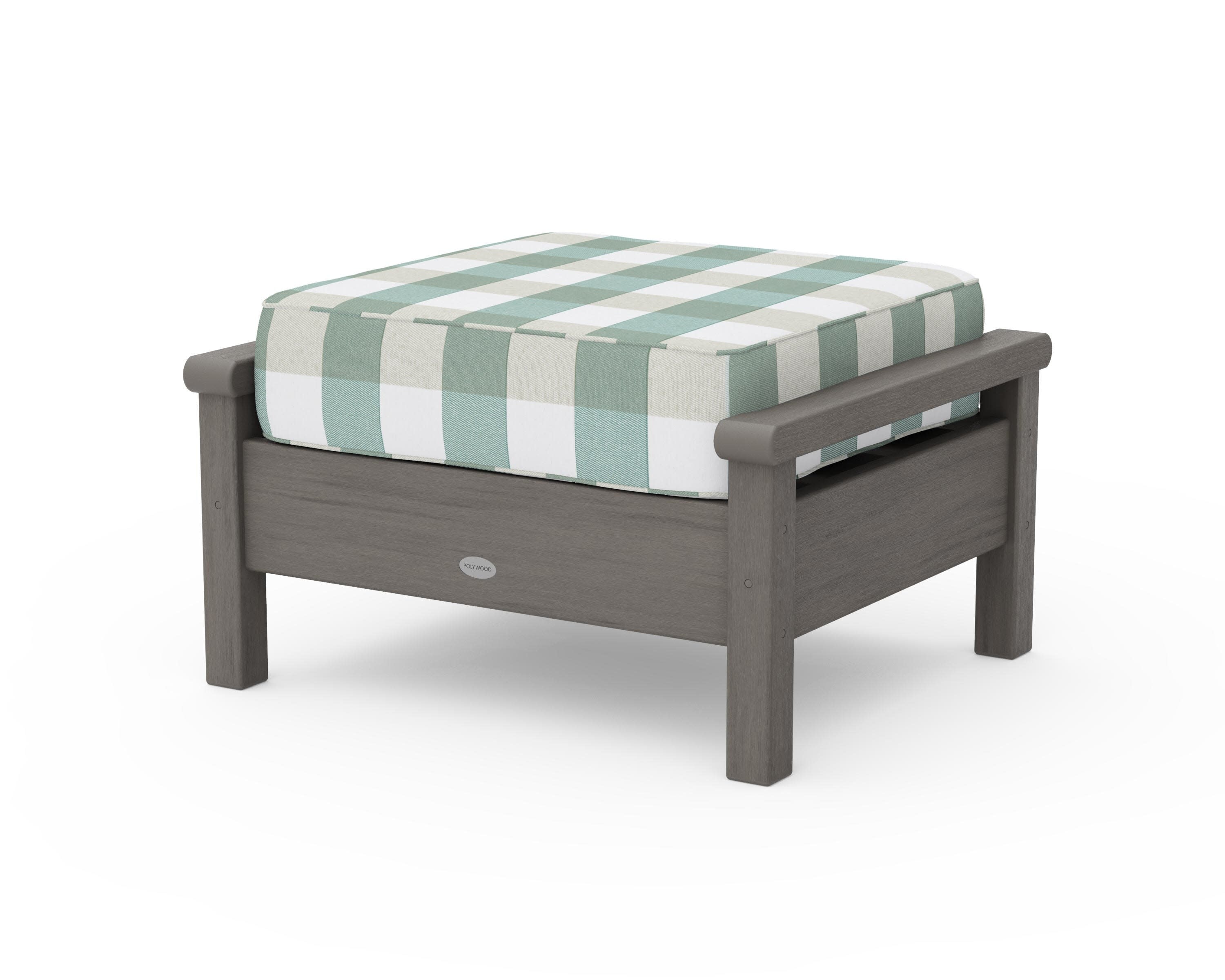 Harbour Deep Seating Ottoman in Driftwood / Buffalo Plaid Glacier Spa