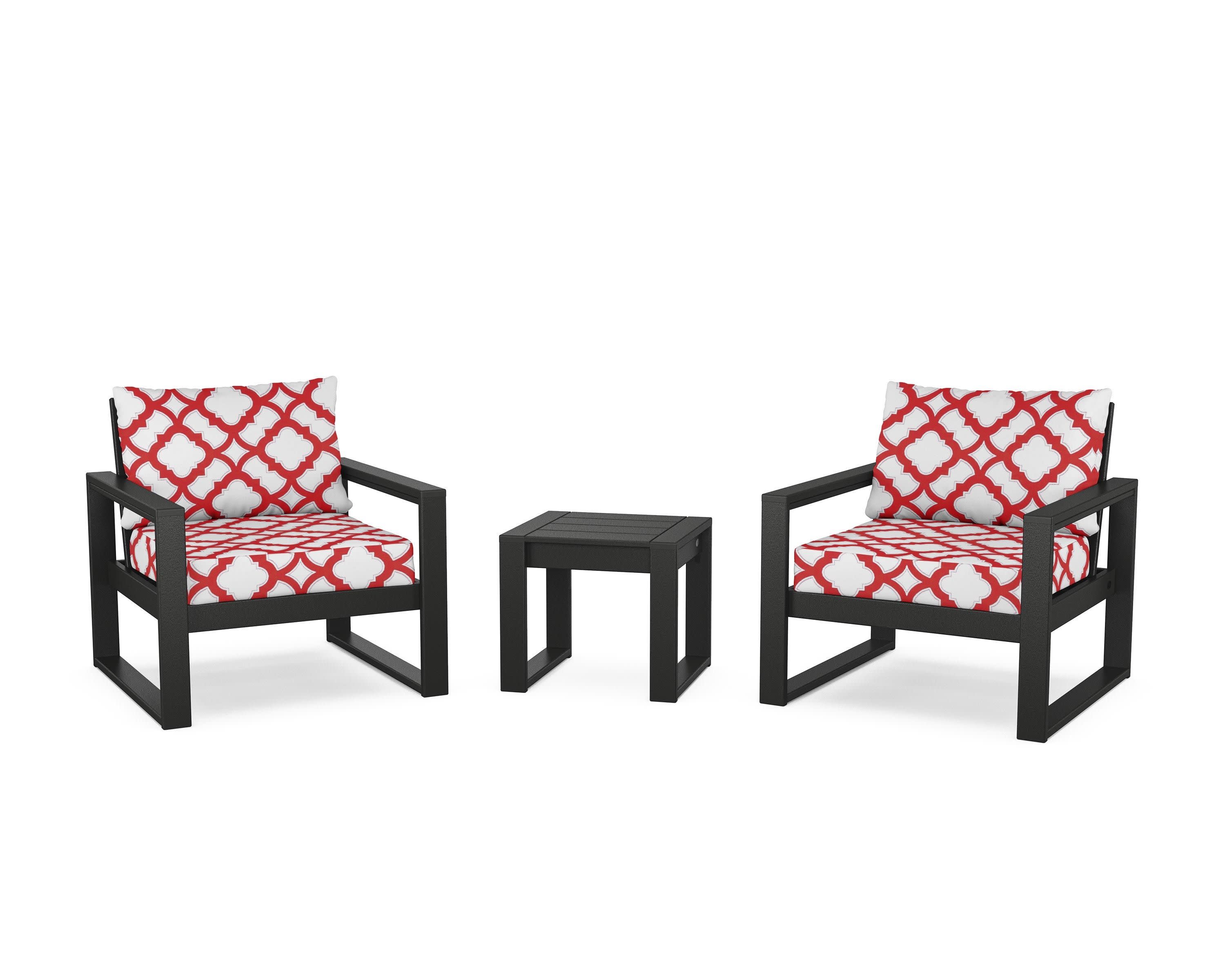 EDGE Sectional 3-Piece Deep Seating Set in Black / Trellis Crimson