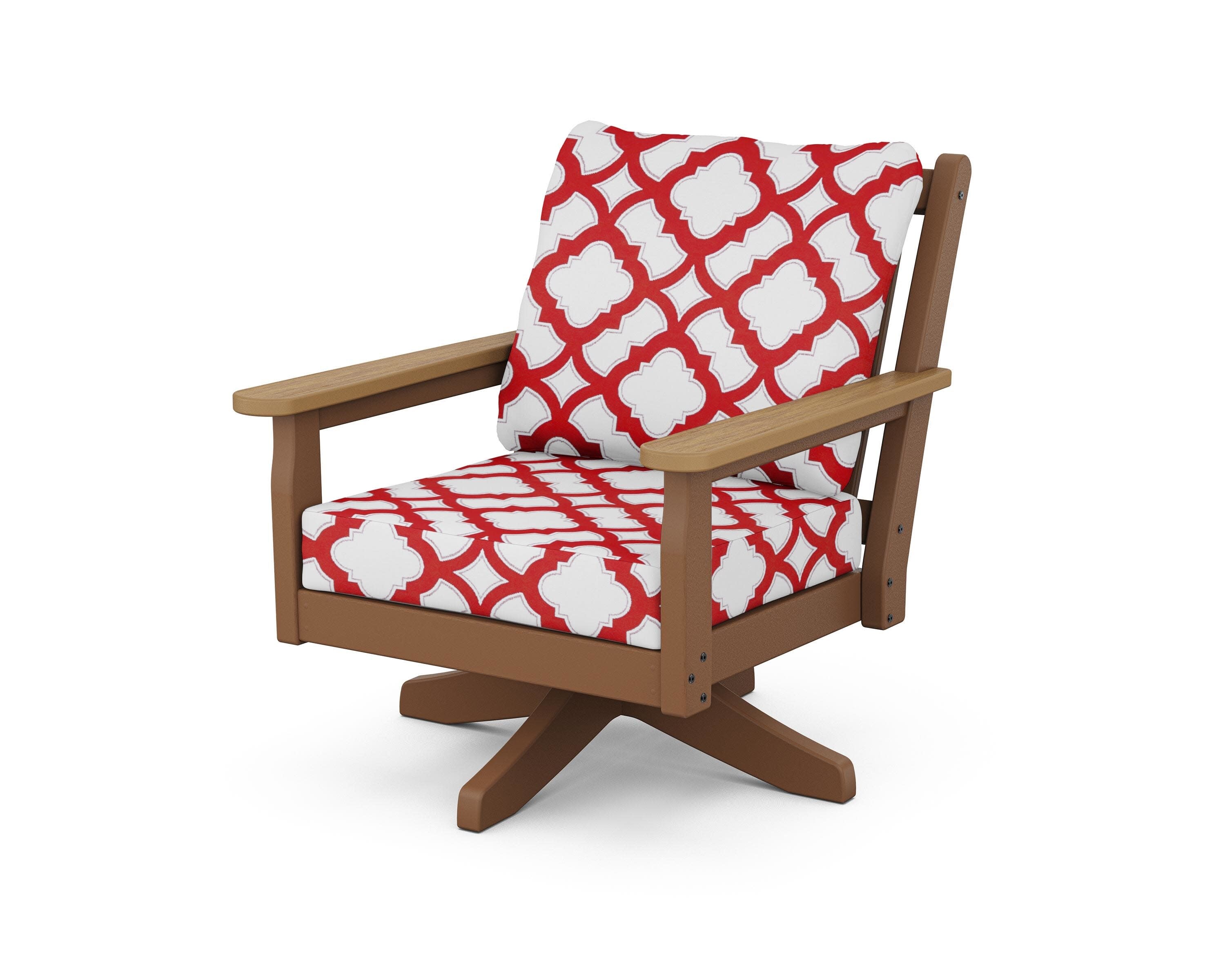 Chippendale Deep Seating Swivel Chair in Teak / Natural / Trellis Crimson
