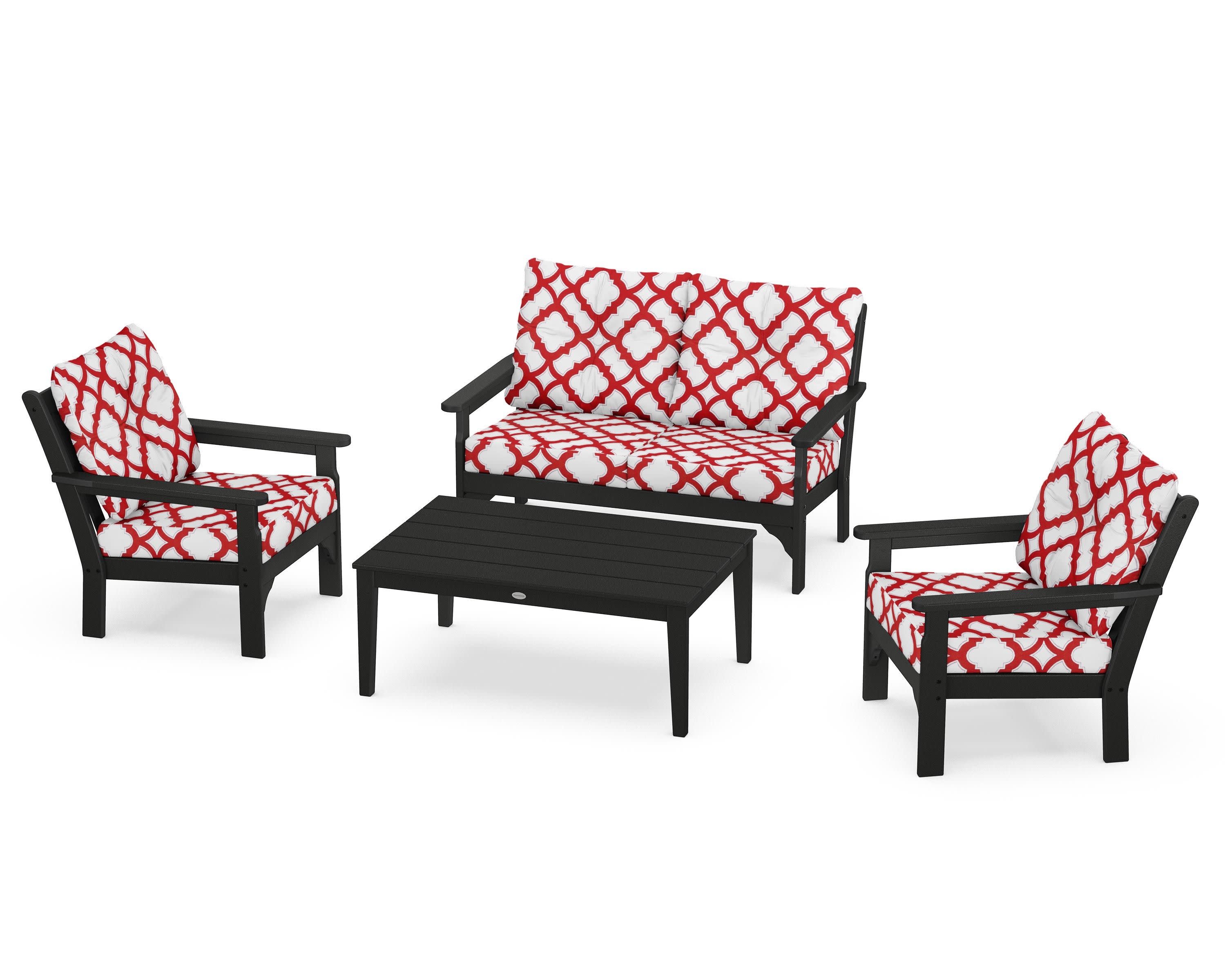 Vineyard 4-Piece Deep Seating Set in Black / Trellis Crimson