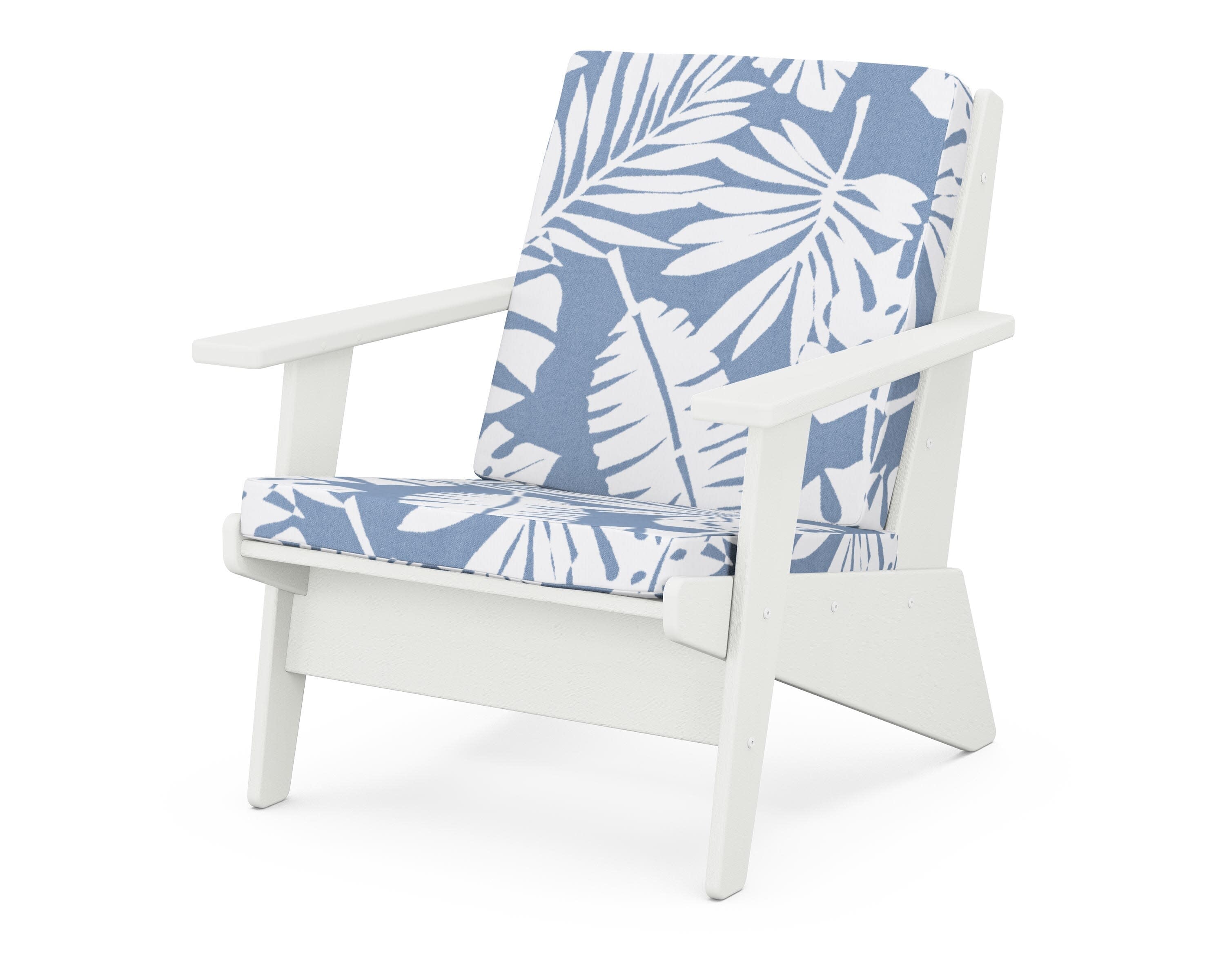 Riviera Modern Lounge Chair in Vintage White / Leaf Sky Blue