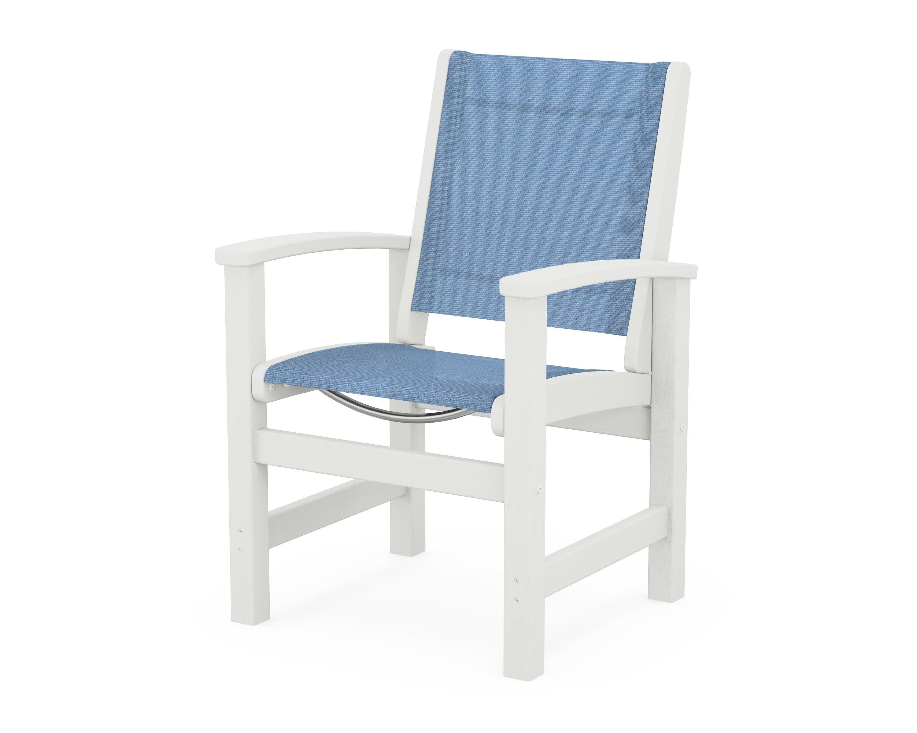Coastal Dining Chair in Vintage White / Poolside Sling