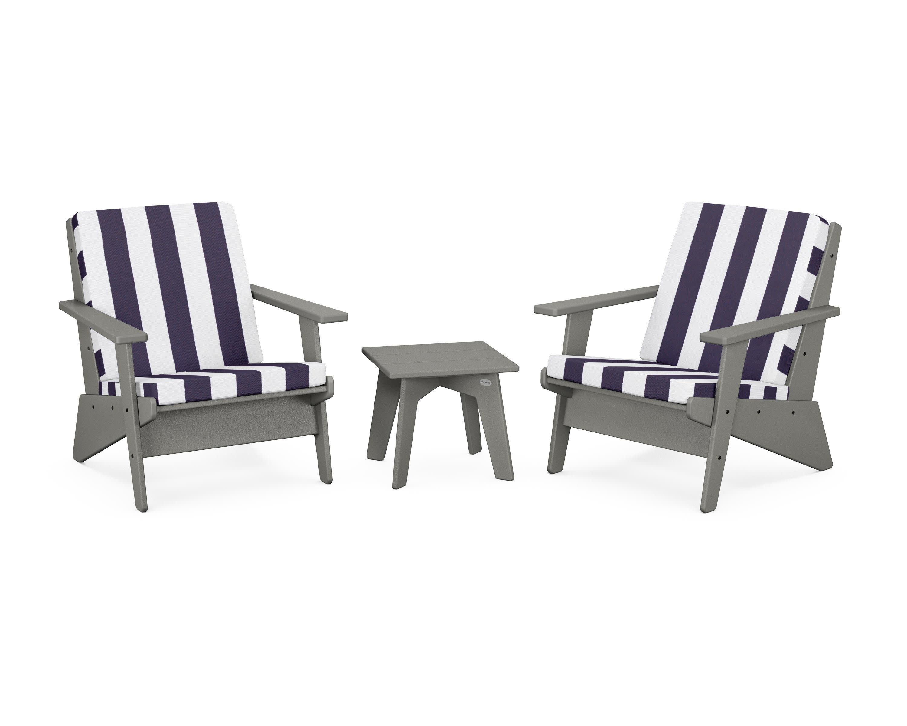 Riviera Modern Lounge 3-Piece Set in Slate Grey / Cabana Stripe Navy