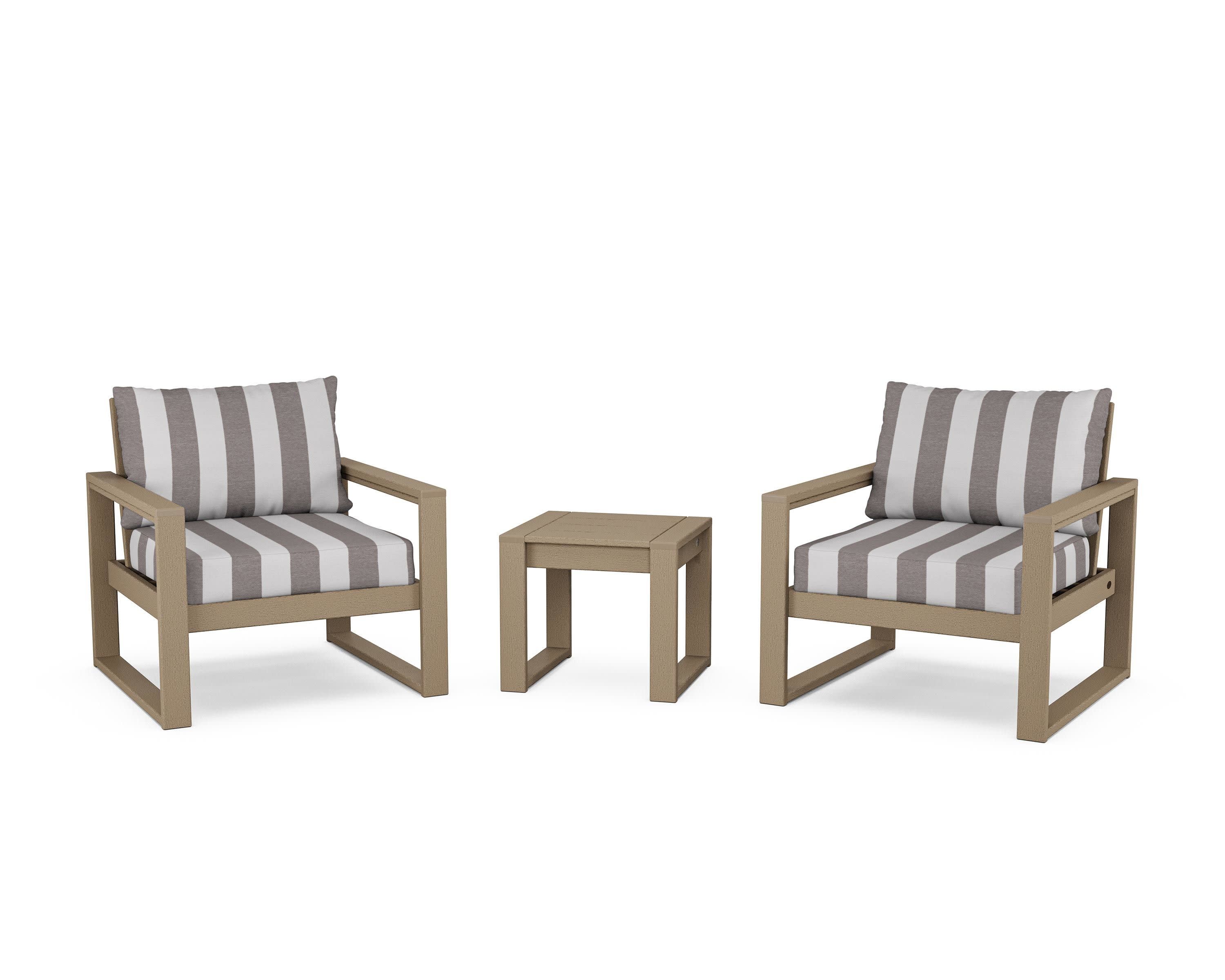 EDGE Sectional 3-Piece Deep Seating Set in Vintage Sahara / Cabana Stripe Grey Mist