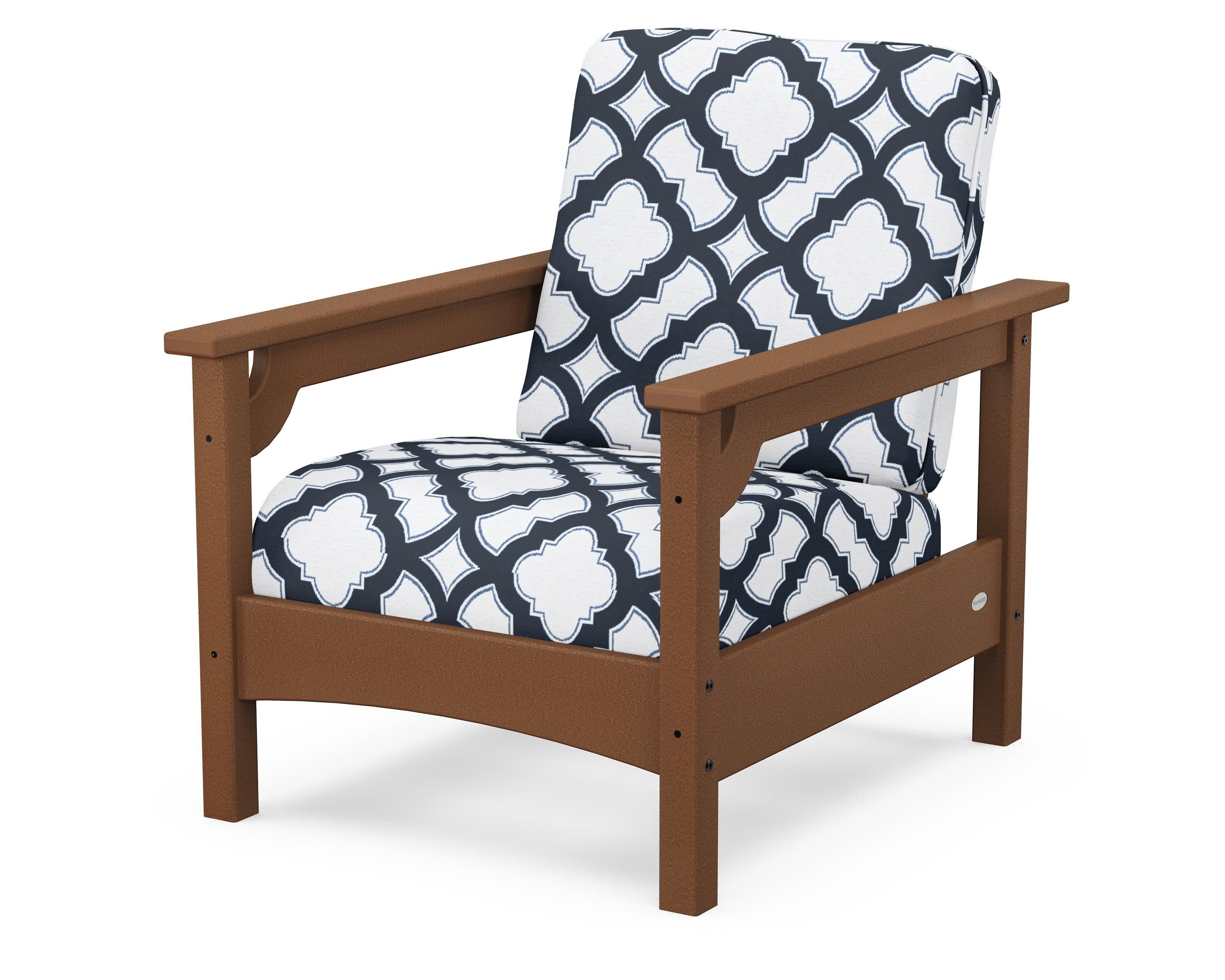 Club Chair in Teak / Trellis Marine Indigo