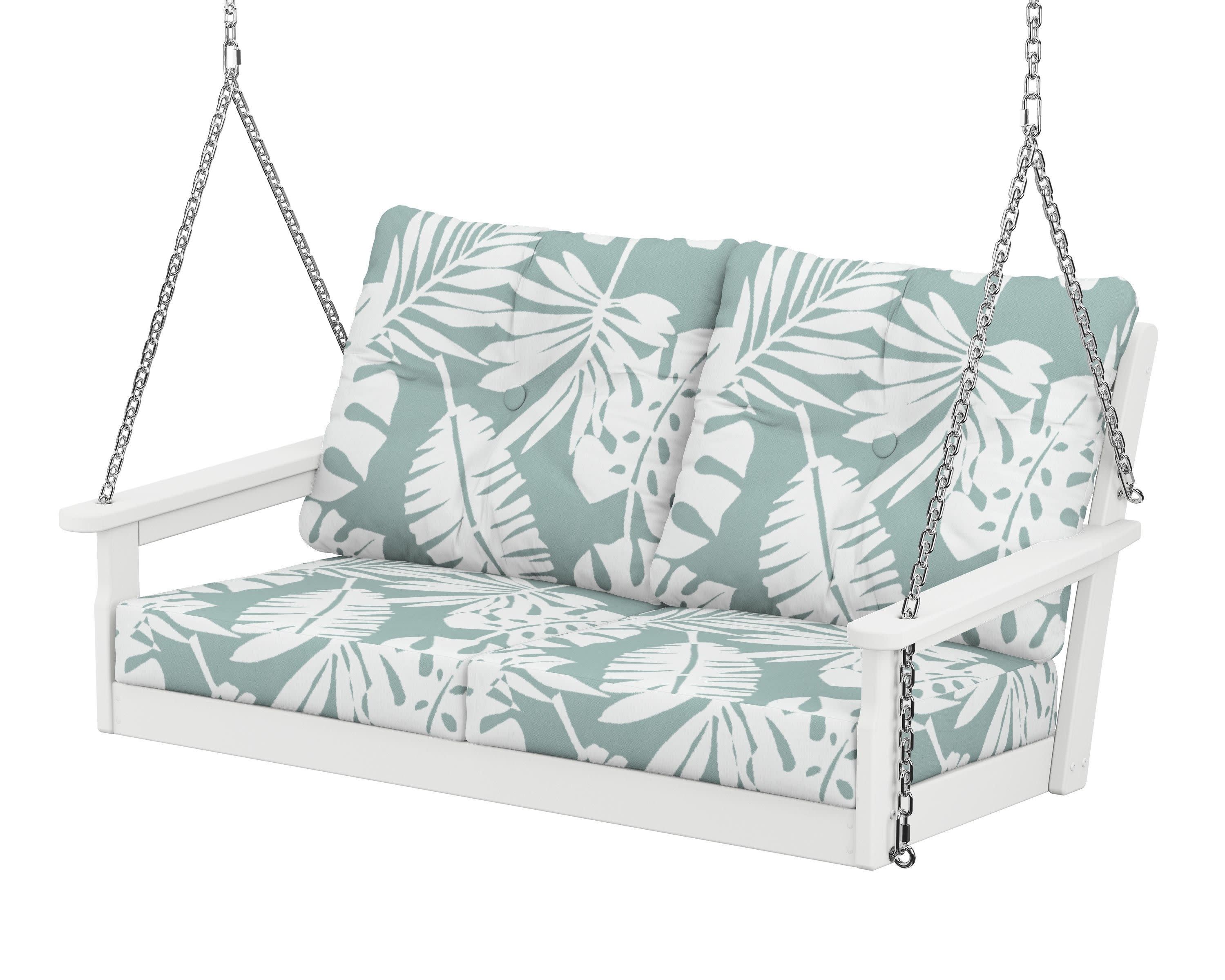 Vineyard Deep Seating Swing in White / Leaf Glacier Spa