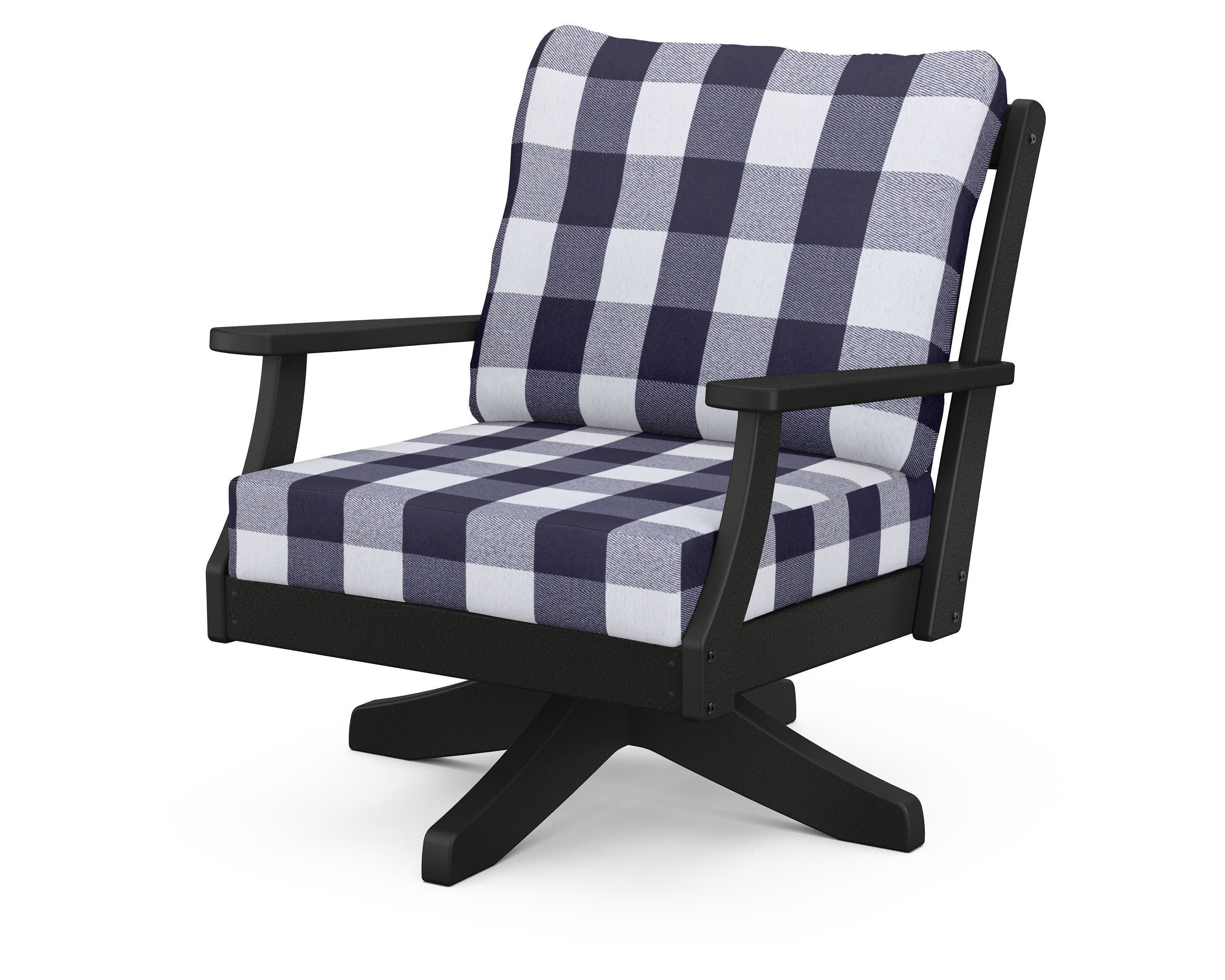 Braxton Deep Seating Swivel Chair in Black / Buffalo Plaid Navy