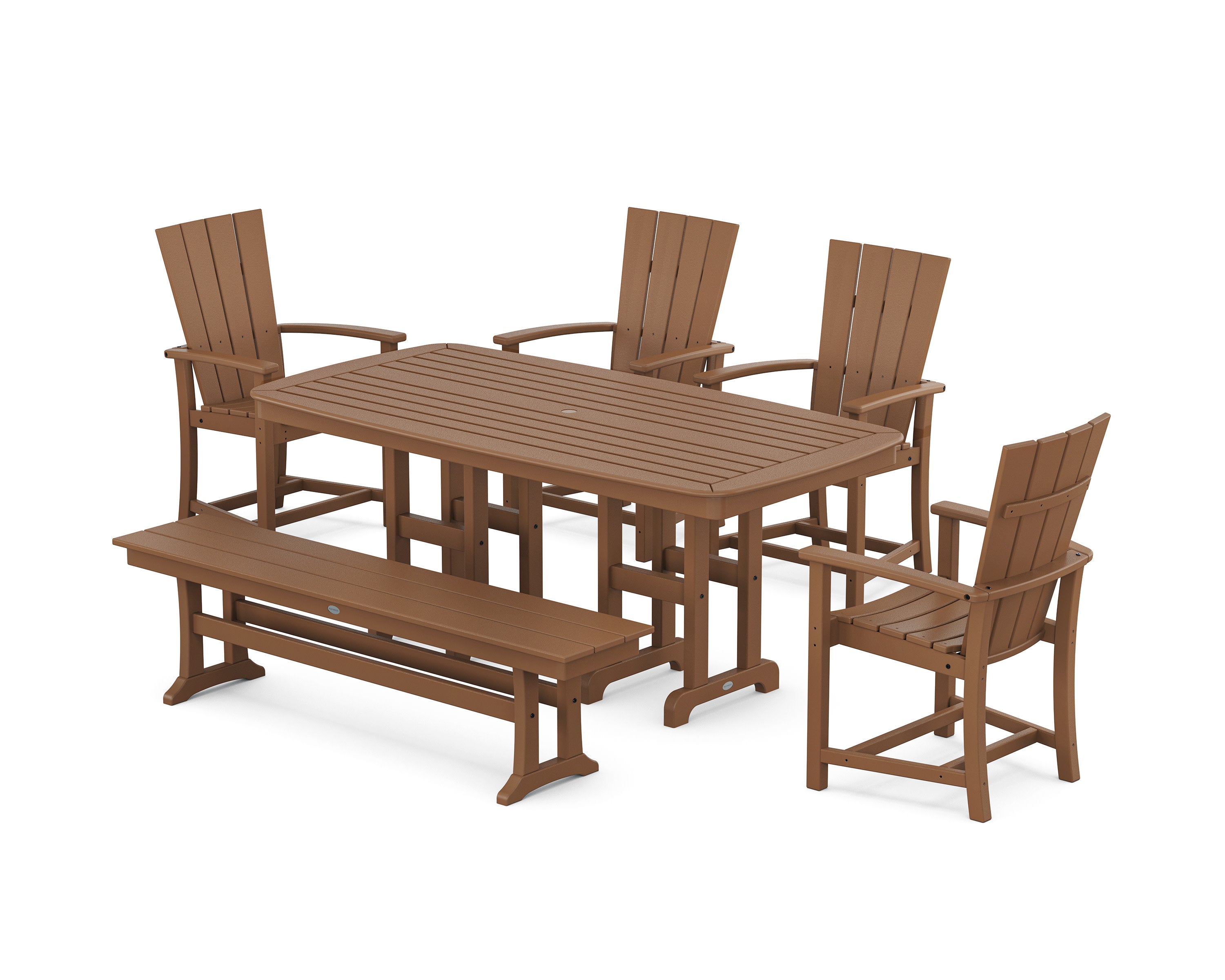 Quattro 6-Piece Dining Set with Bench in Teak