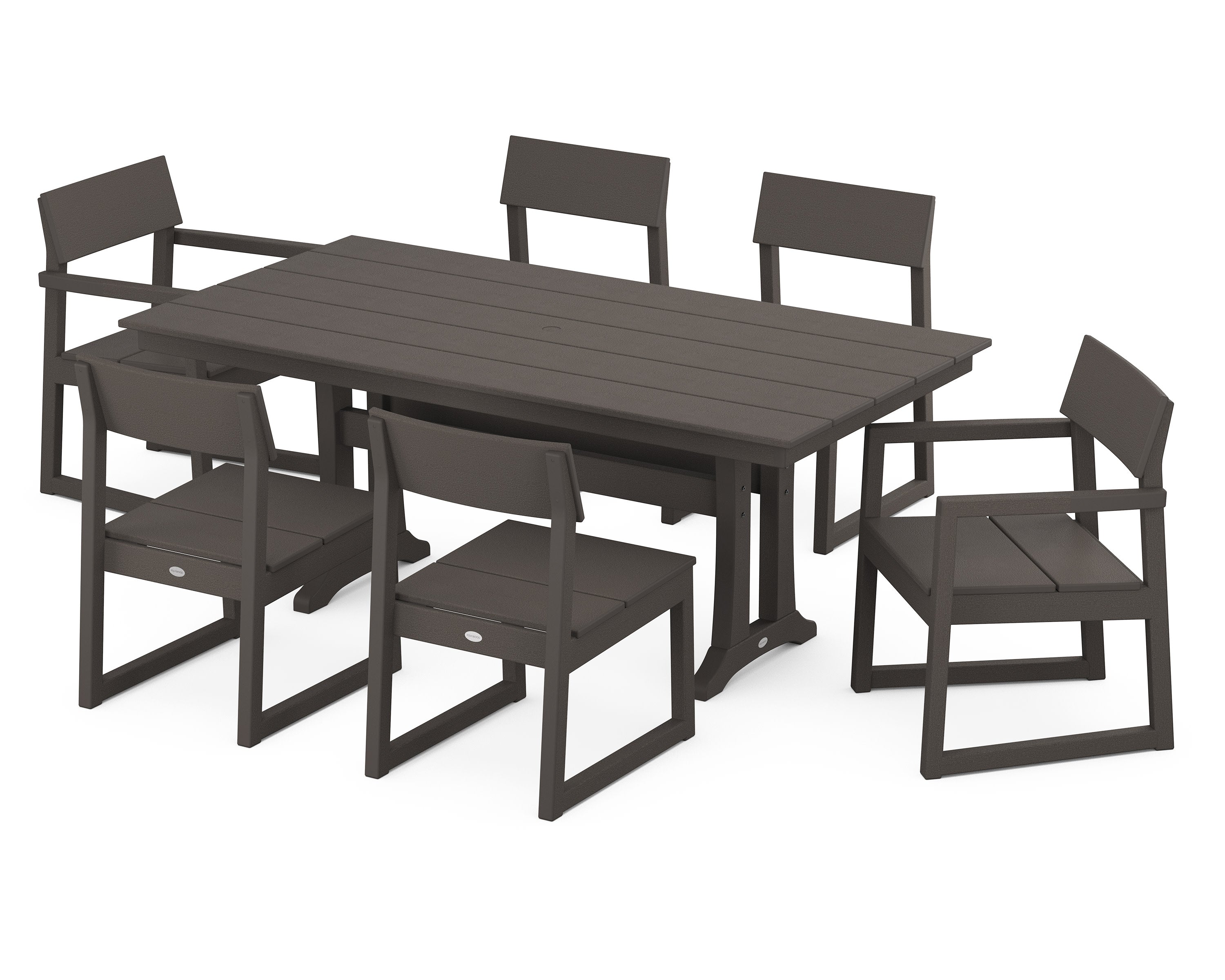 EDGE 7-Piece Farmhouse Trestle Dining Set in Vintage Coffee