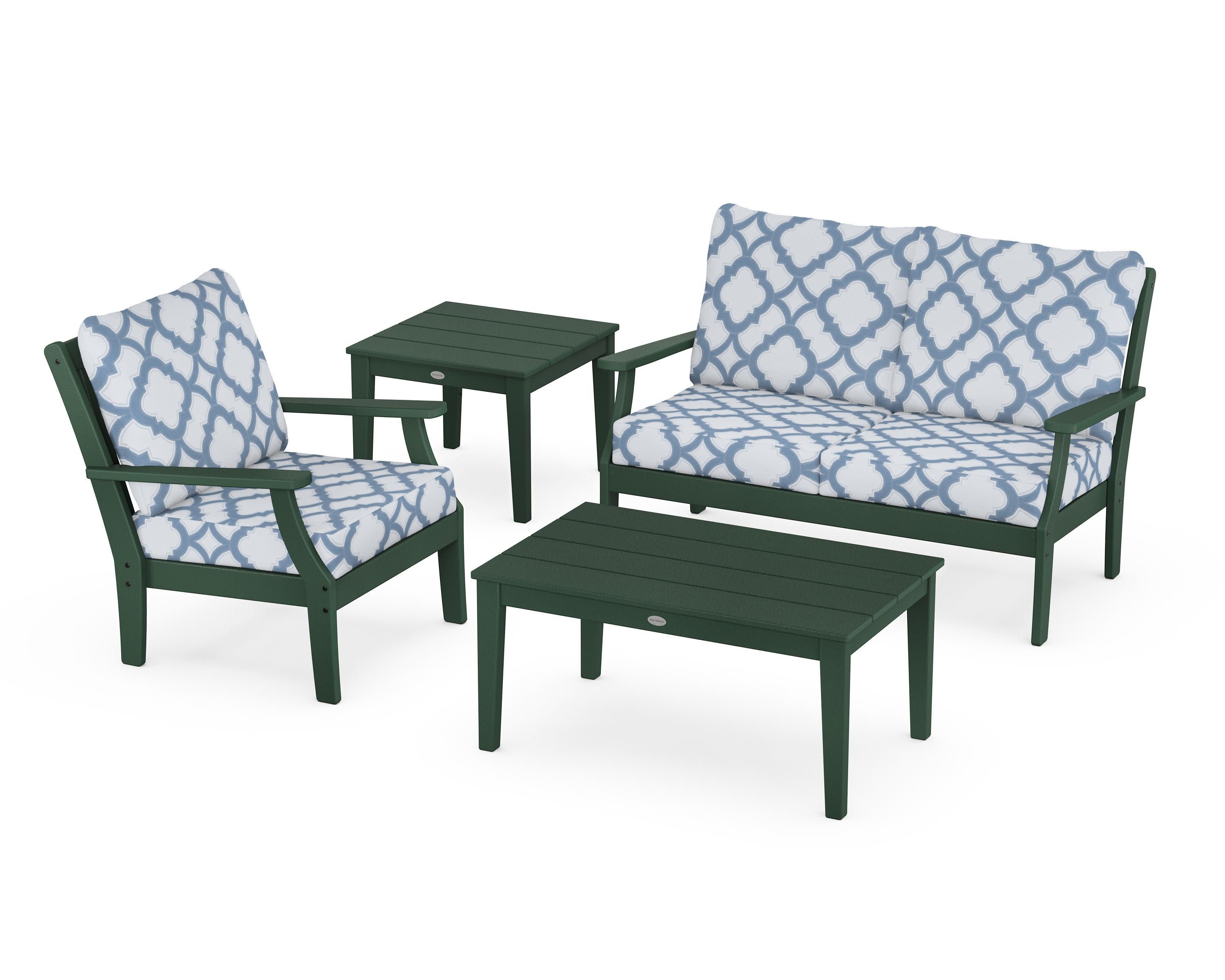 Braxton 4-Piece Deep Seating Set in Green / Trellis Sky Blue