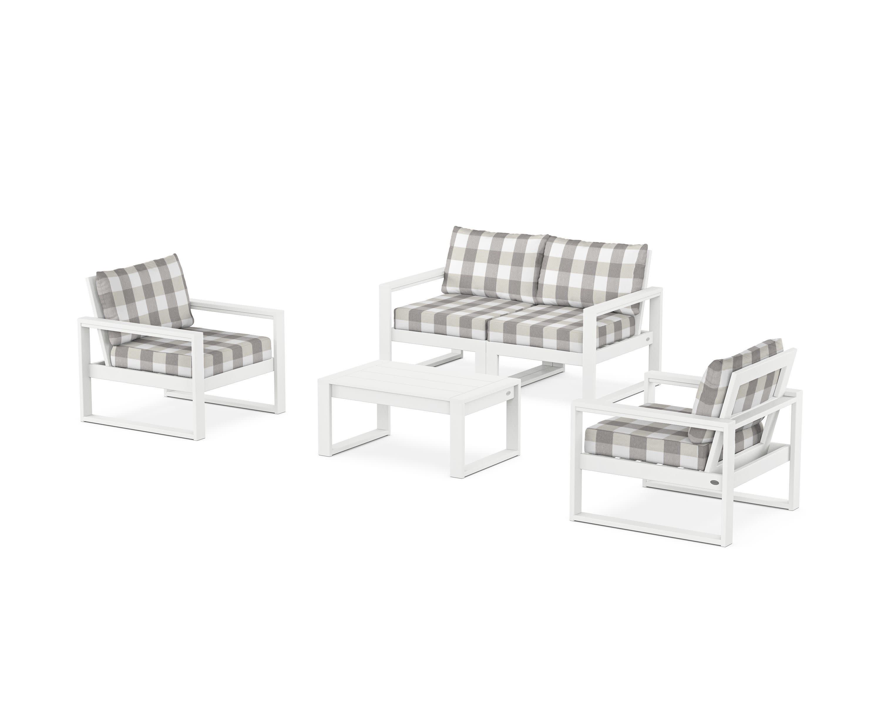 EDGE Sectional 4-Piece Deep Seating Set with Loveseat in White / Buffalo Plaid Grey Mist