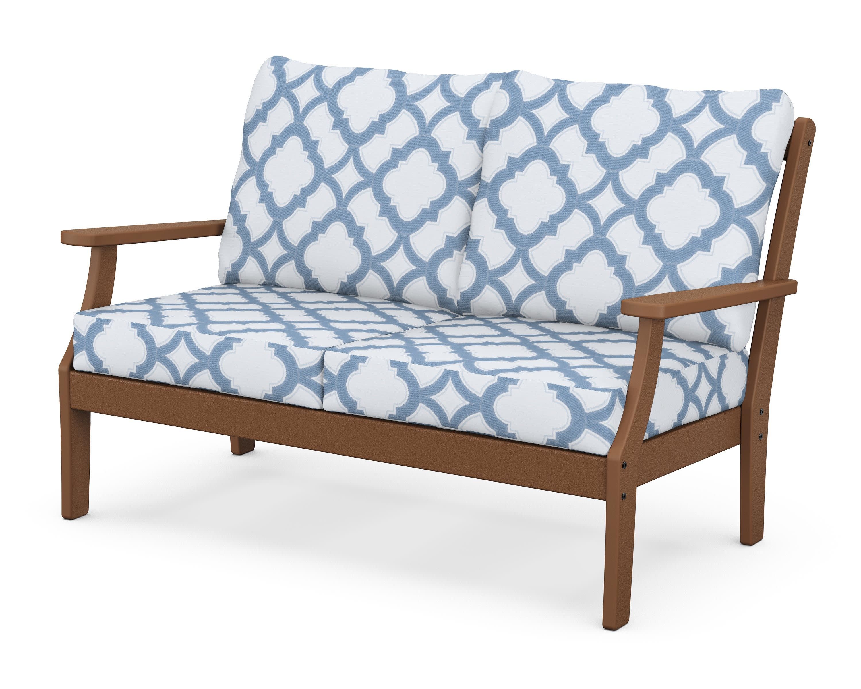 Braxton Deep Seating Loveseat in Teak / Trellis Sky Blue