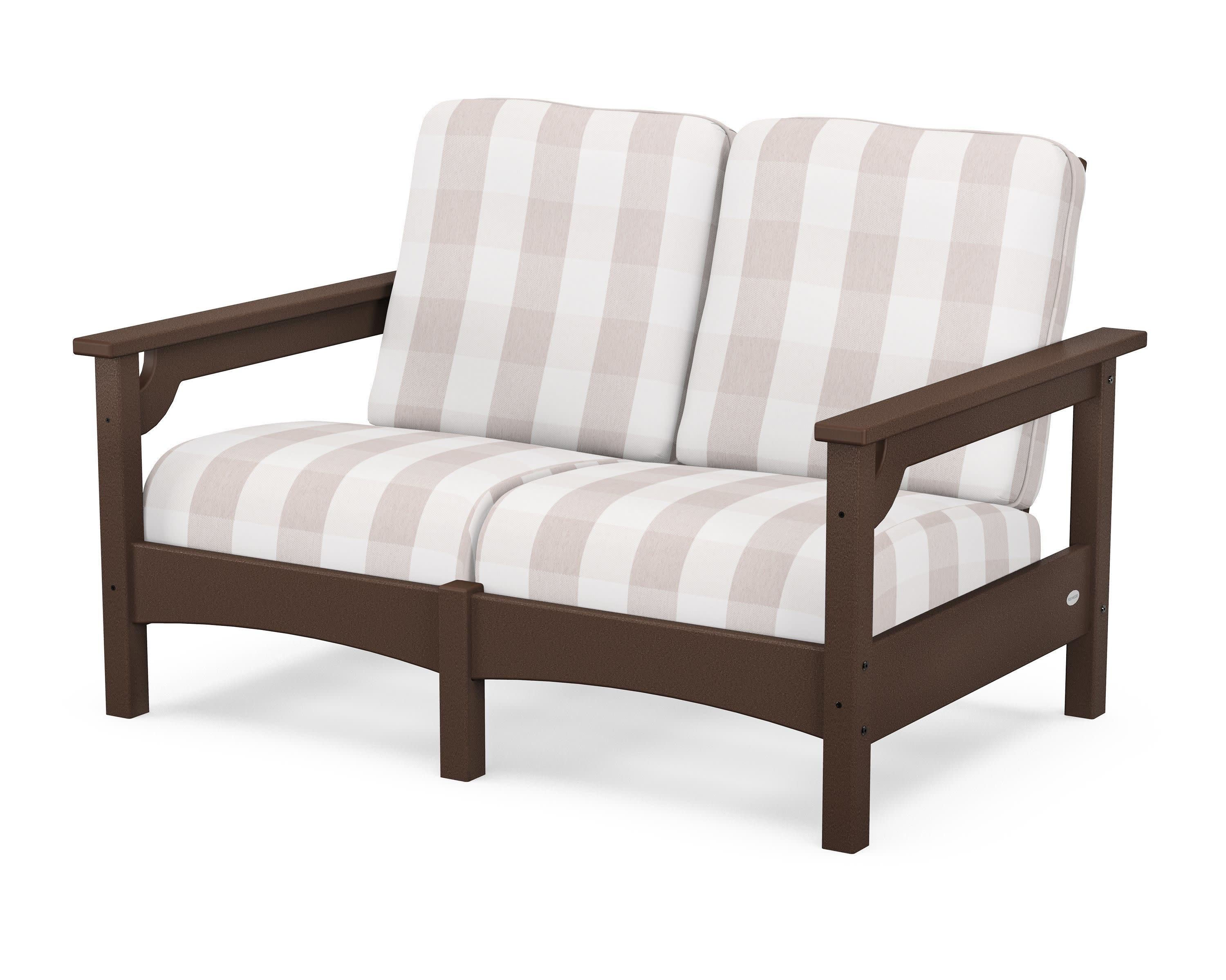 Club Loveseat in Mahogany / Buffalo Plaid Dune Burlap