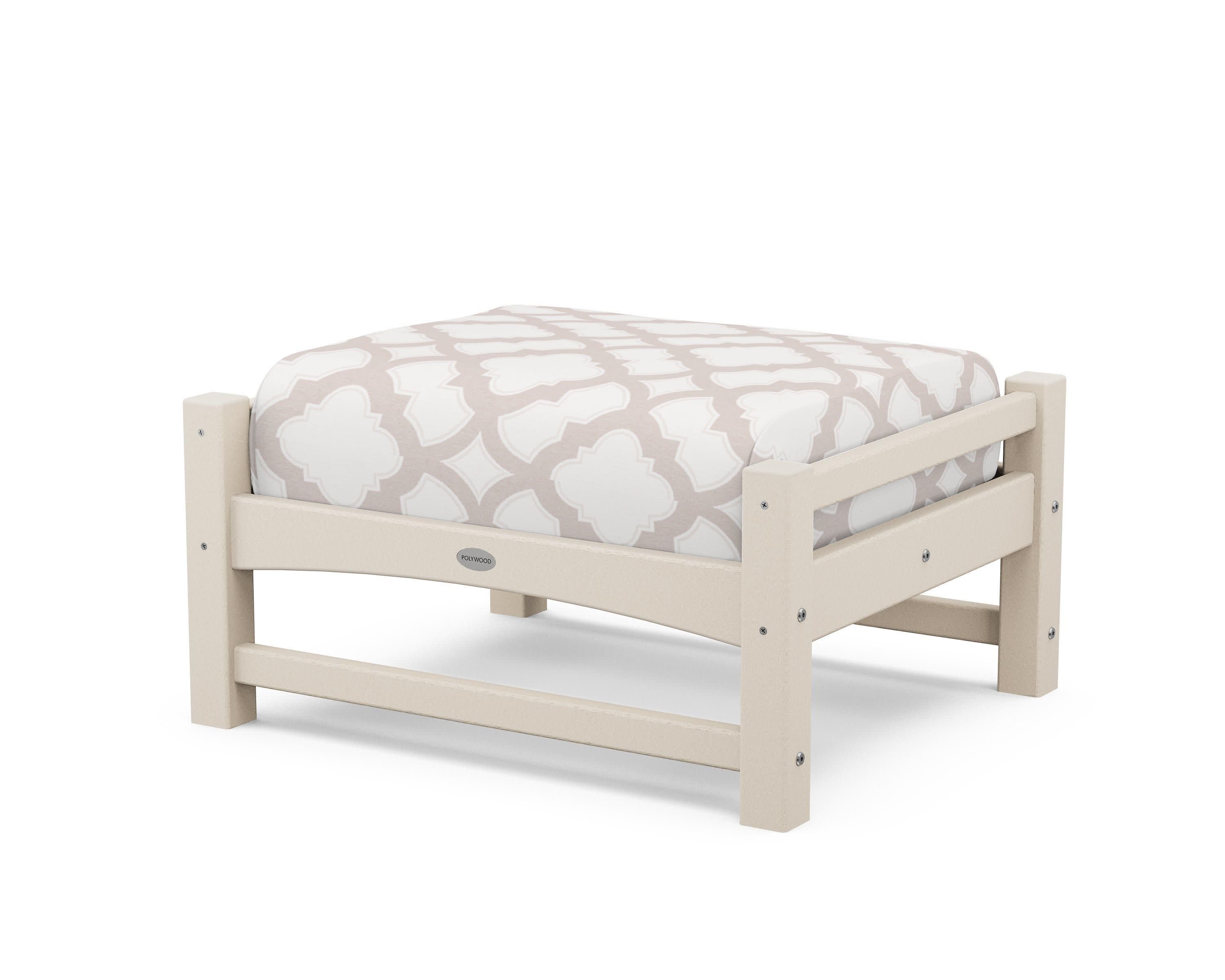 Club Ottoman in Sand / Trellis Dune Burlap