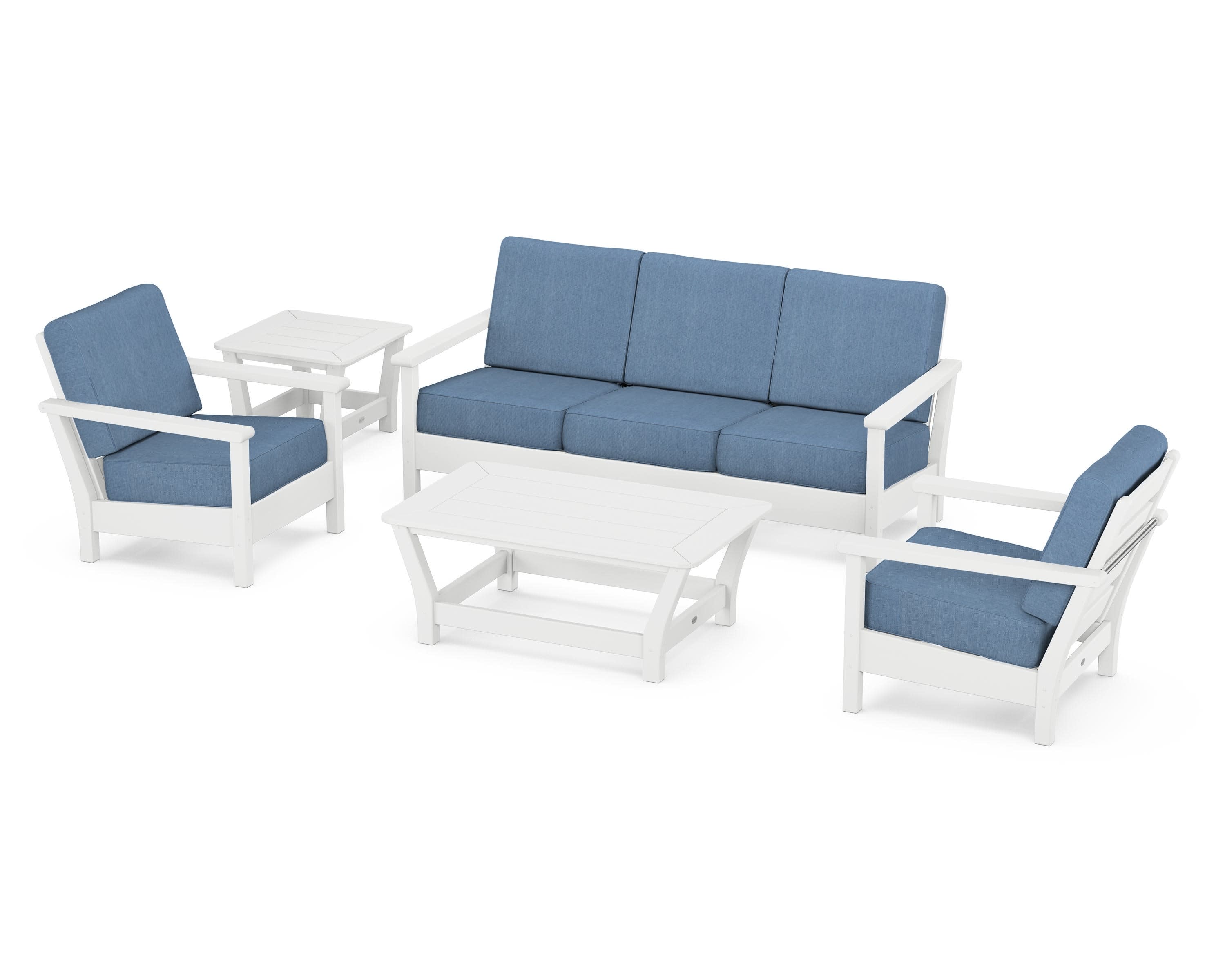 Harbour 5-Piece Deep Seating Set in White / Sky Blue