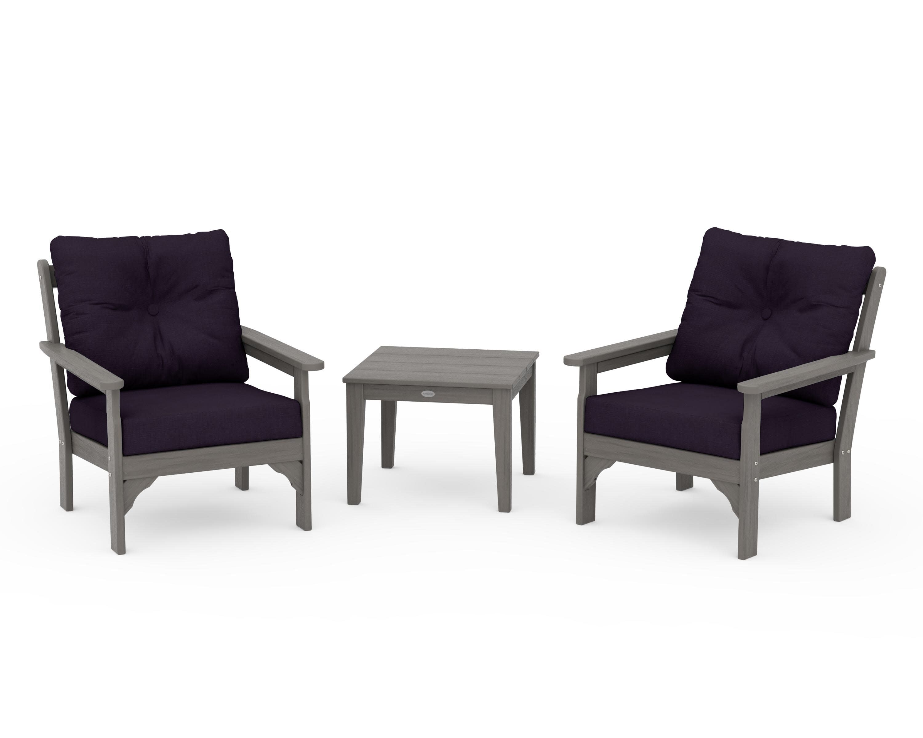Vineyard 3-Piece Deep Seating Set in Driftwood / Navy Linen