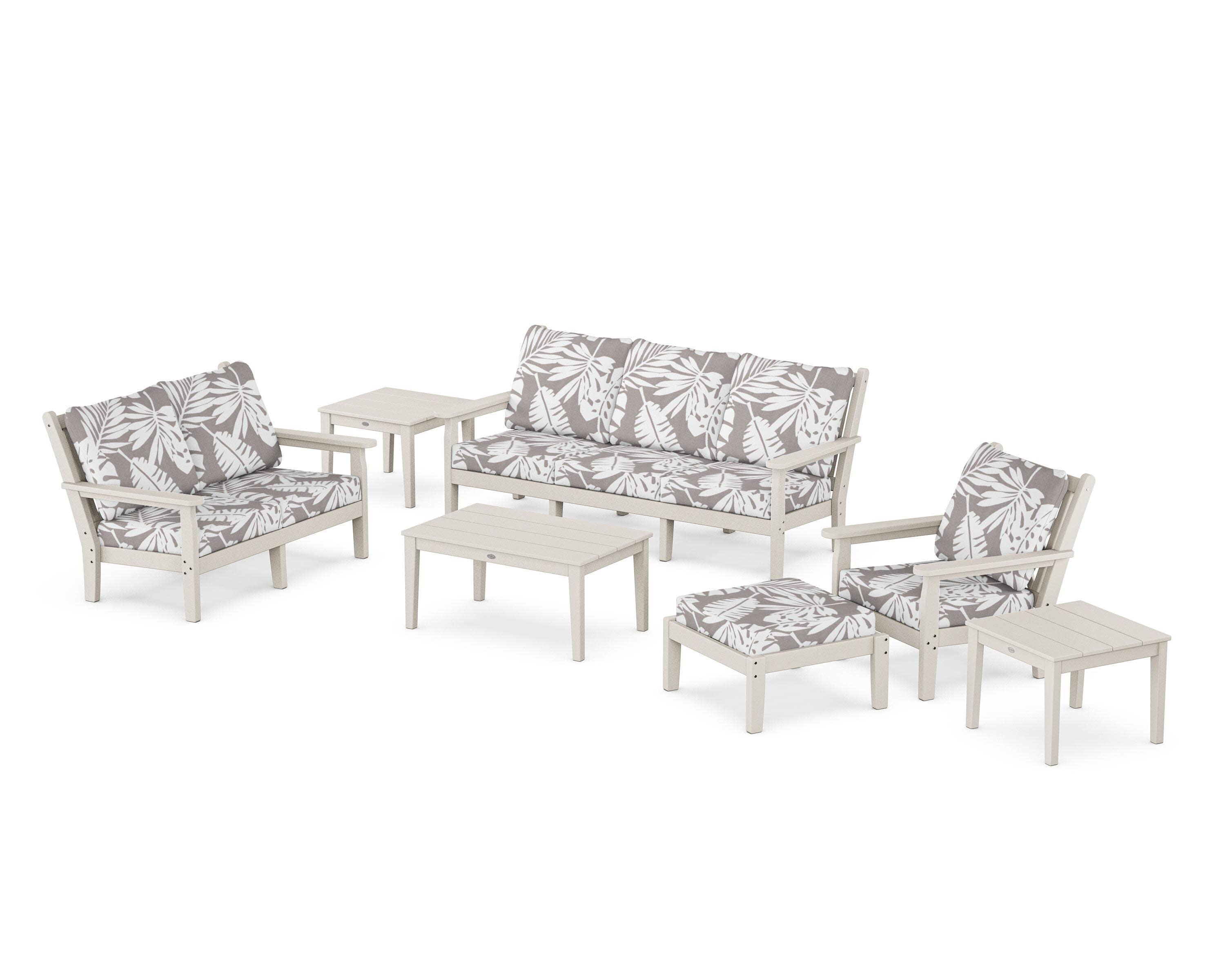 Chippendale 7-Piece Deep Seating Set in Sand / Leaf Grey Mist