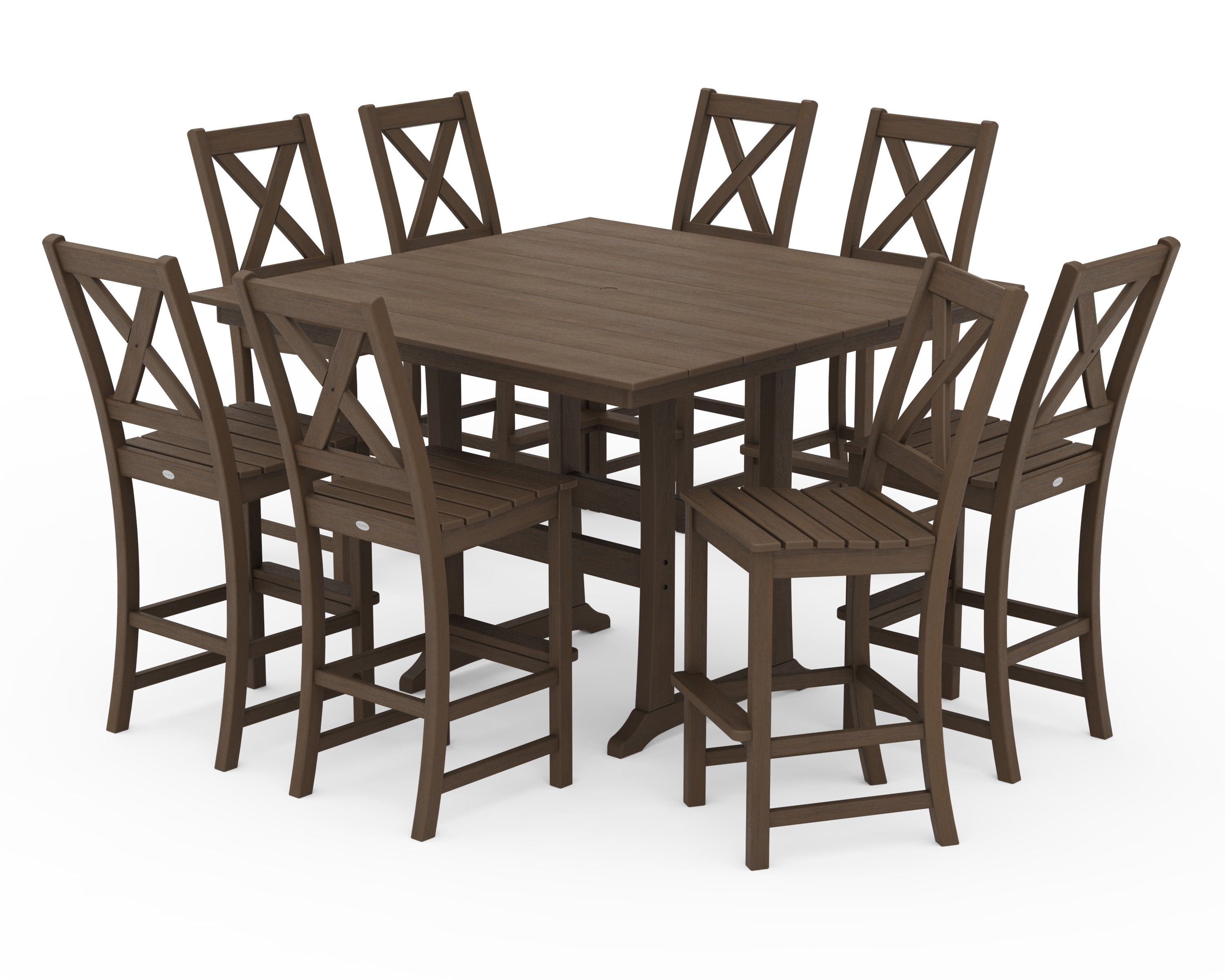 Braxton 9-Piece Farmhouse Trestle Bar Set in Kona
