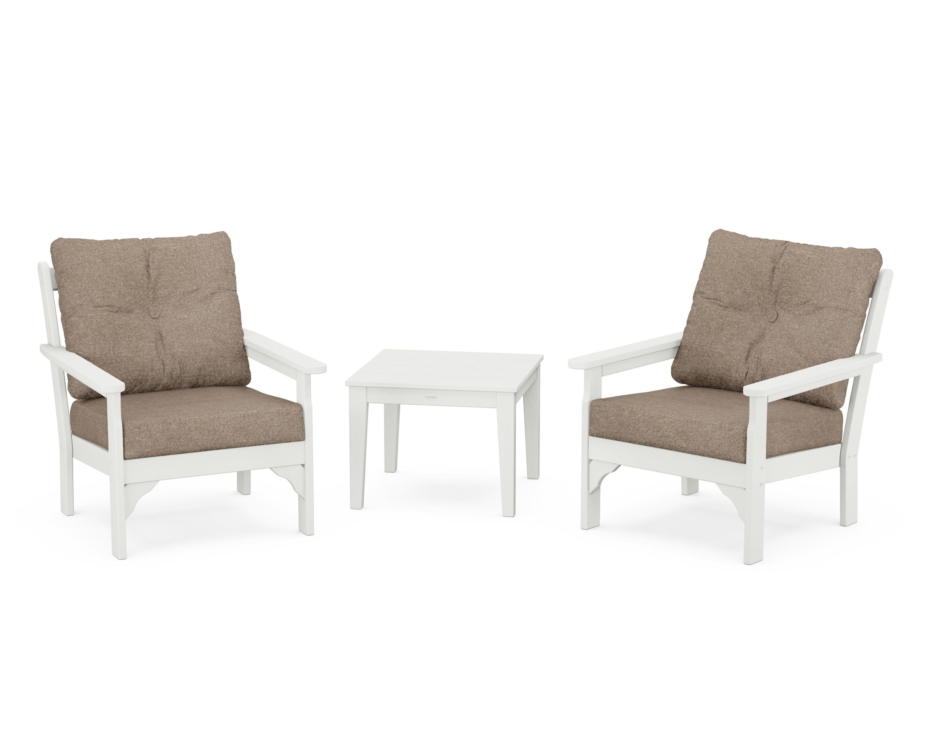 Vineyard 3-Piece Deep Seating Set in Vintage White / Spiced Burlap