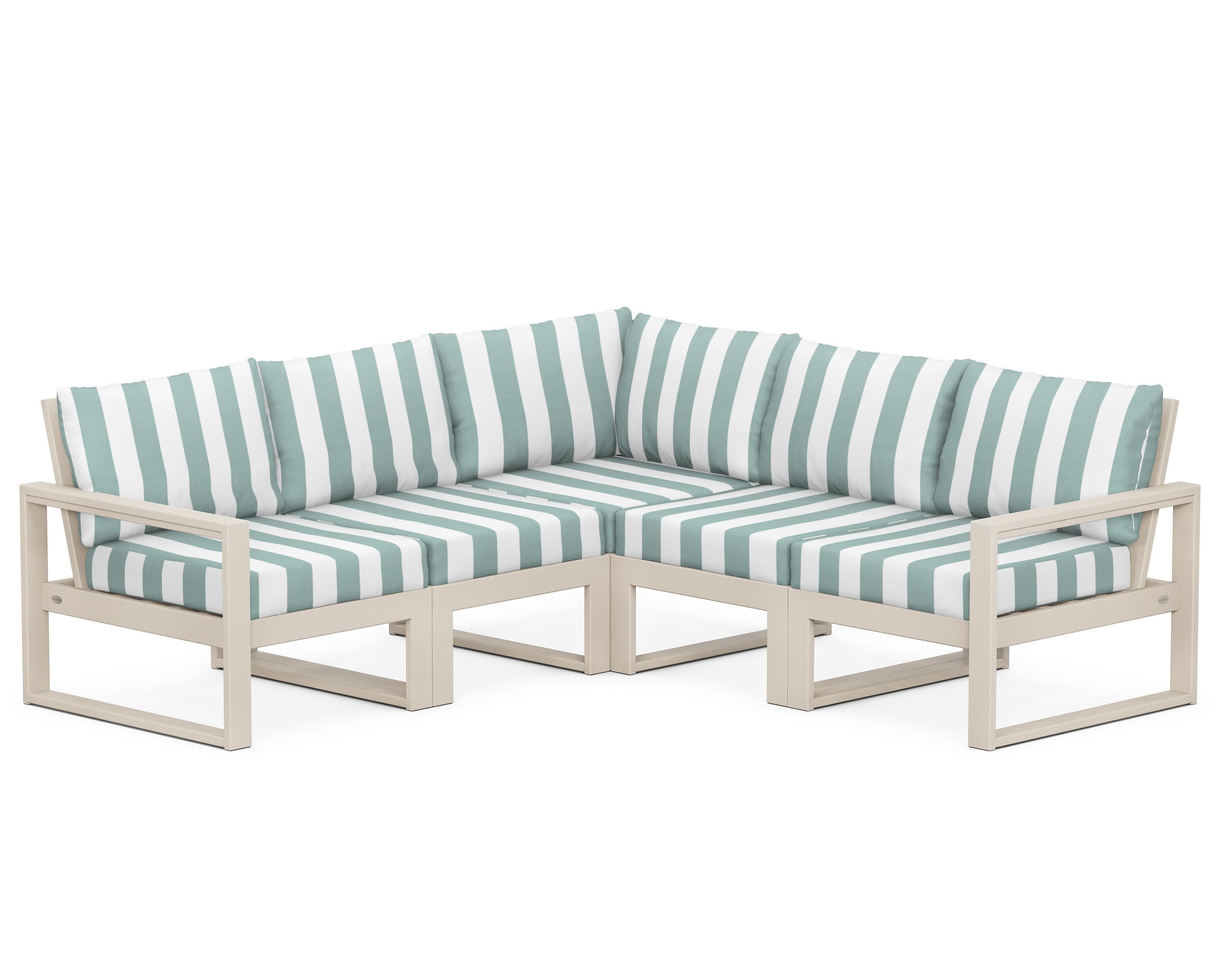 EDGE 5-Piece Modular Deep Seating Set in Sand / Cabana Stripe Glacier Spa