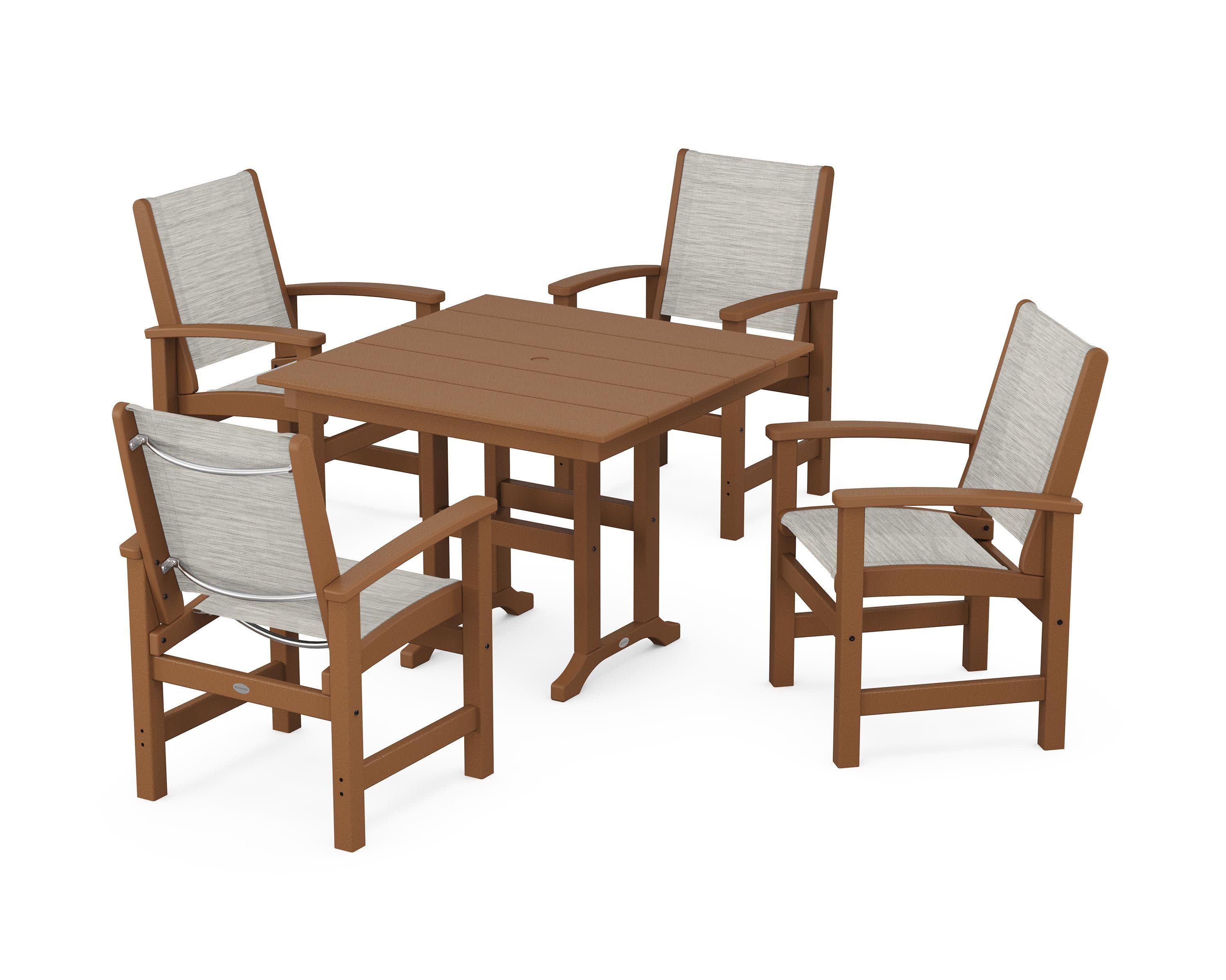 Coastal 5-Piece Farmhouse Dining Set in Teak / Birch Sling