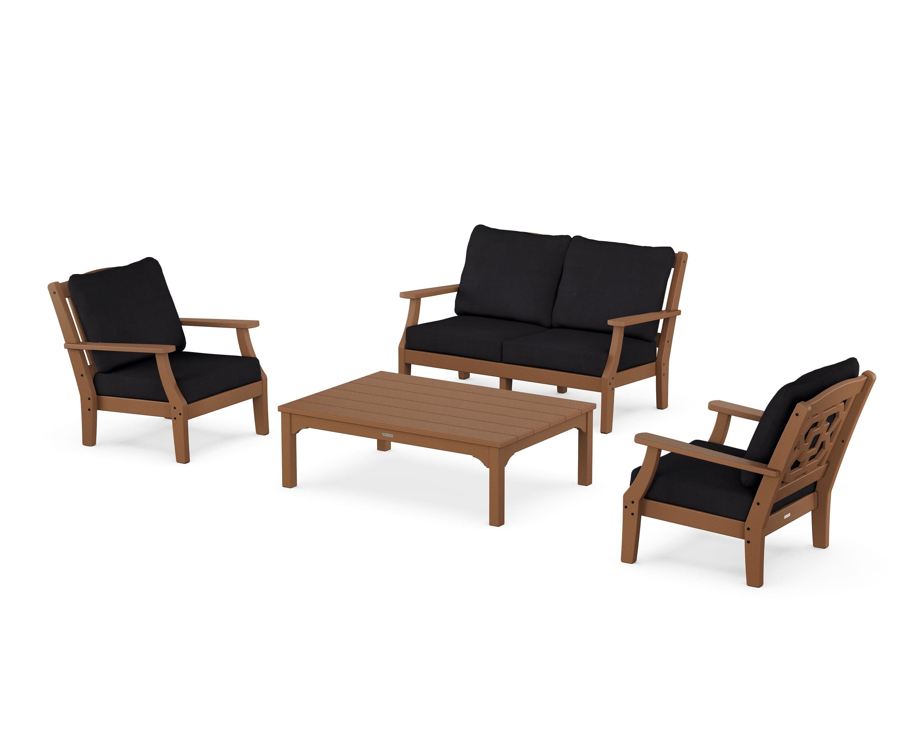 Chinoiserie 4-Piece Deep Seating Set with Loveseat in Teak / Midnight Linen