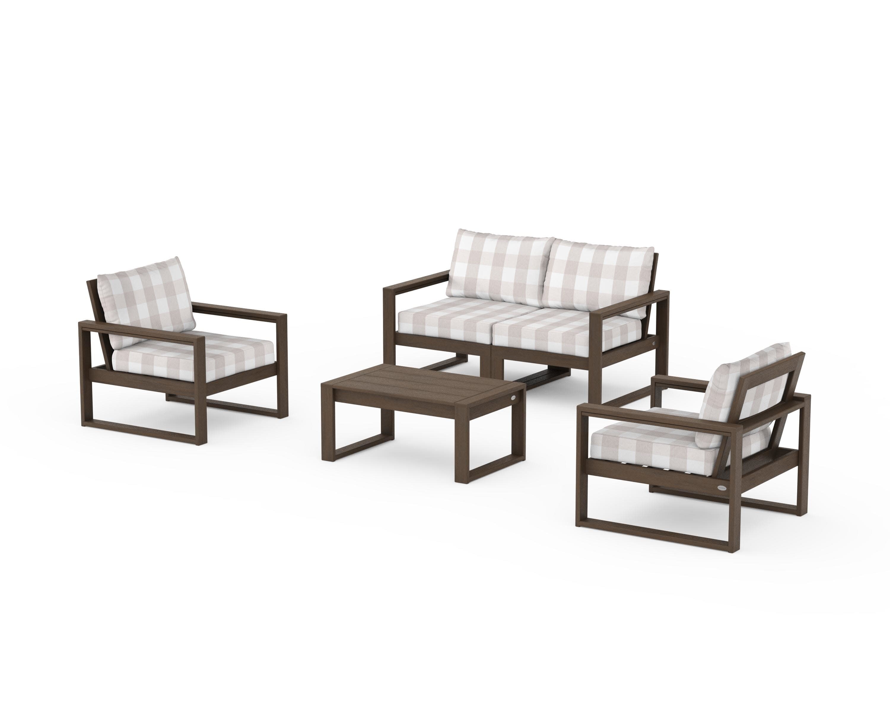 EDGE Sectional 4-Piece Deep Seating Set with Loveseat in Kona / Buffalo Plaid Dune Burlap