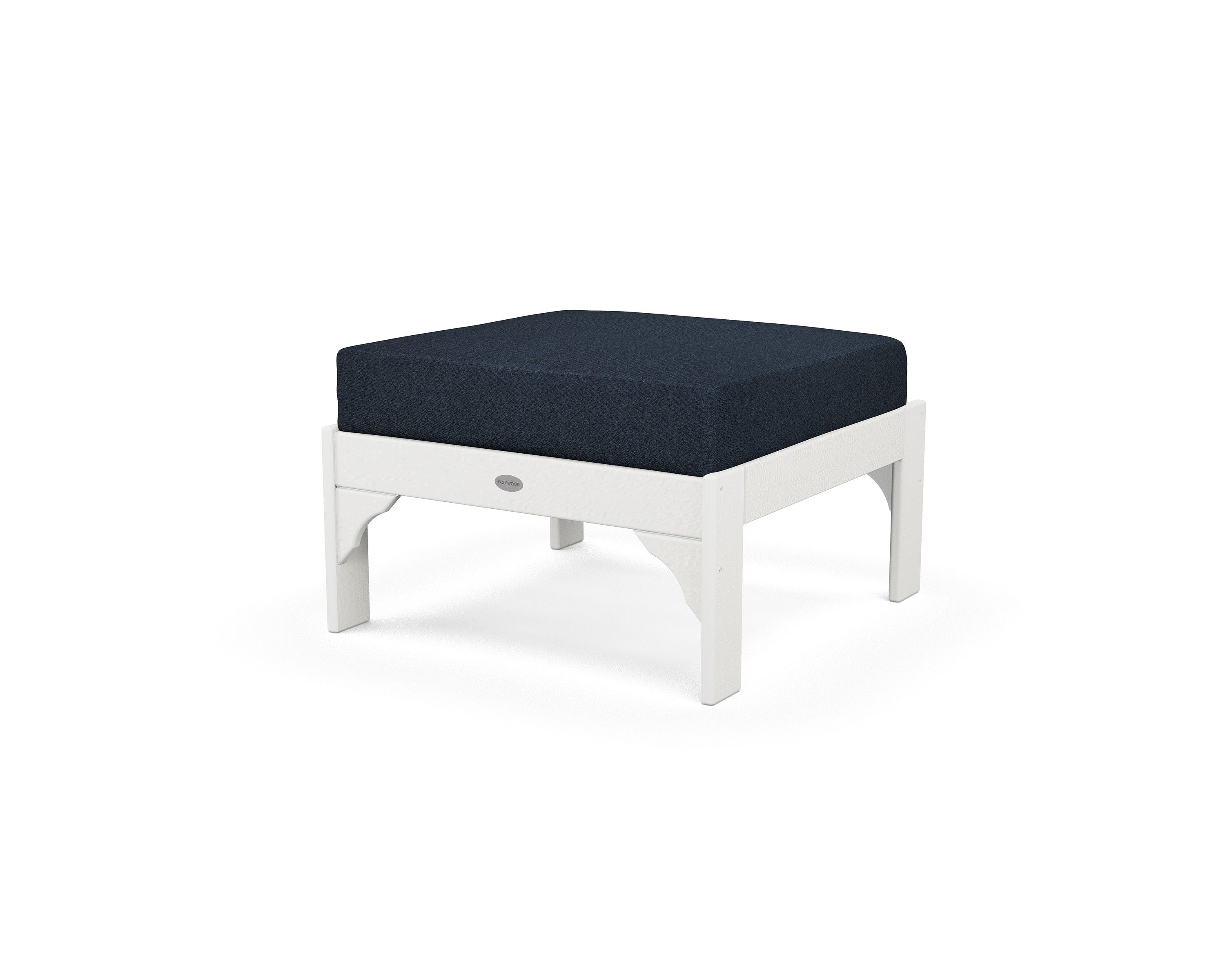 Vineyard Deep Seating Ottoman in Vintage White / Marine Indigo