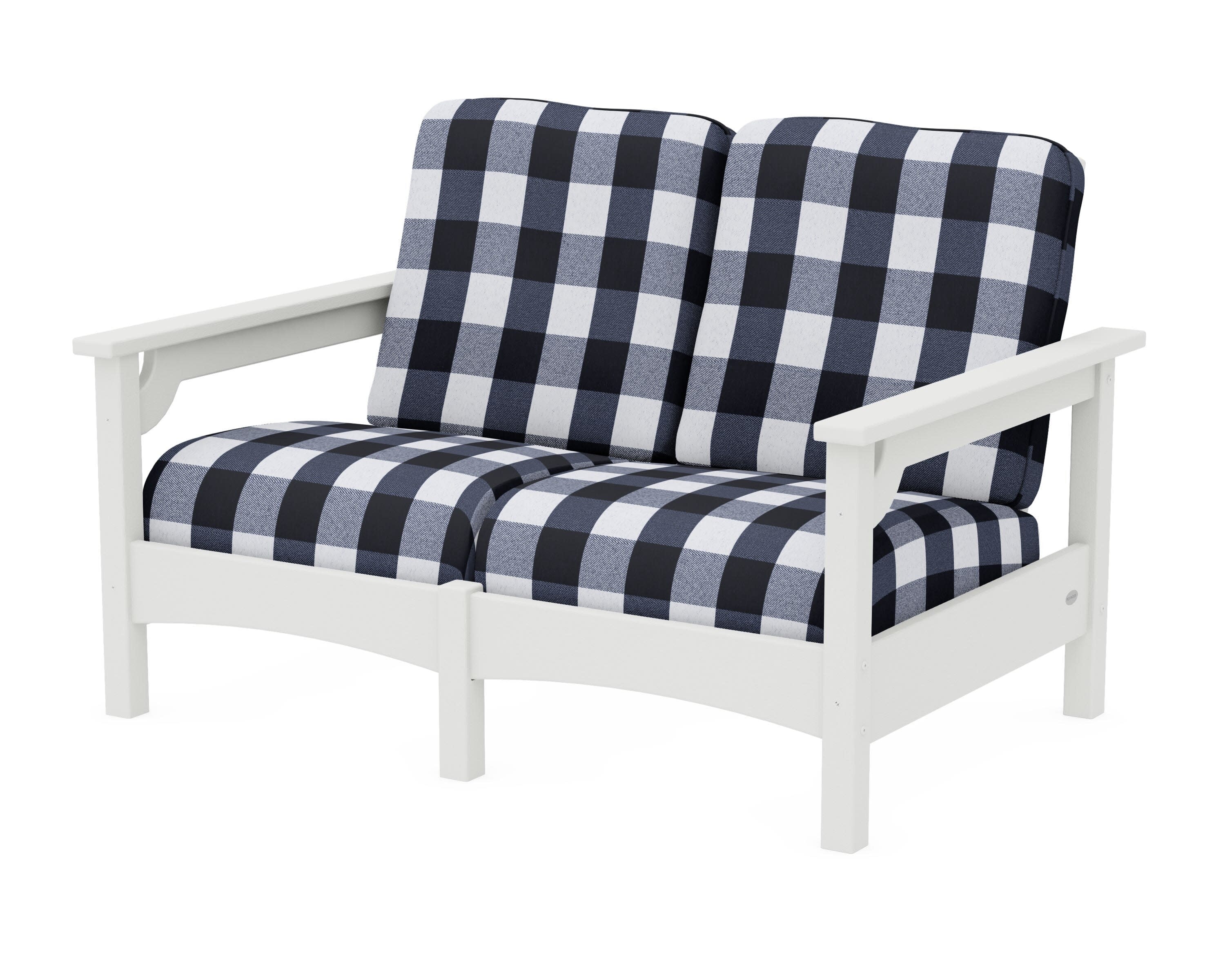 Club Loveseat in Vintage White / Buffalo Plaid Marine Indigo