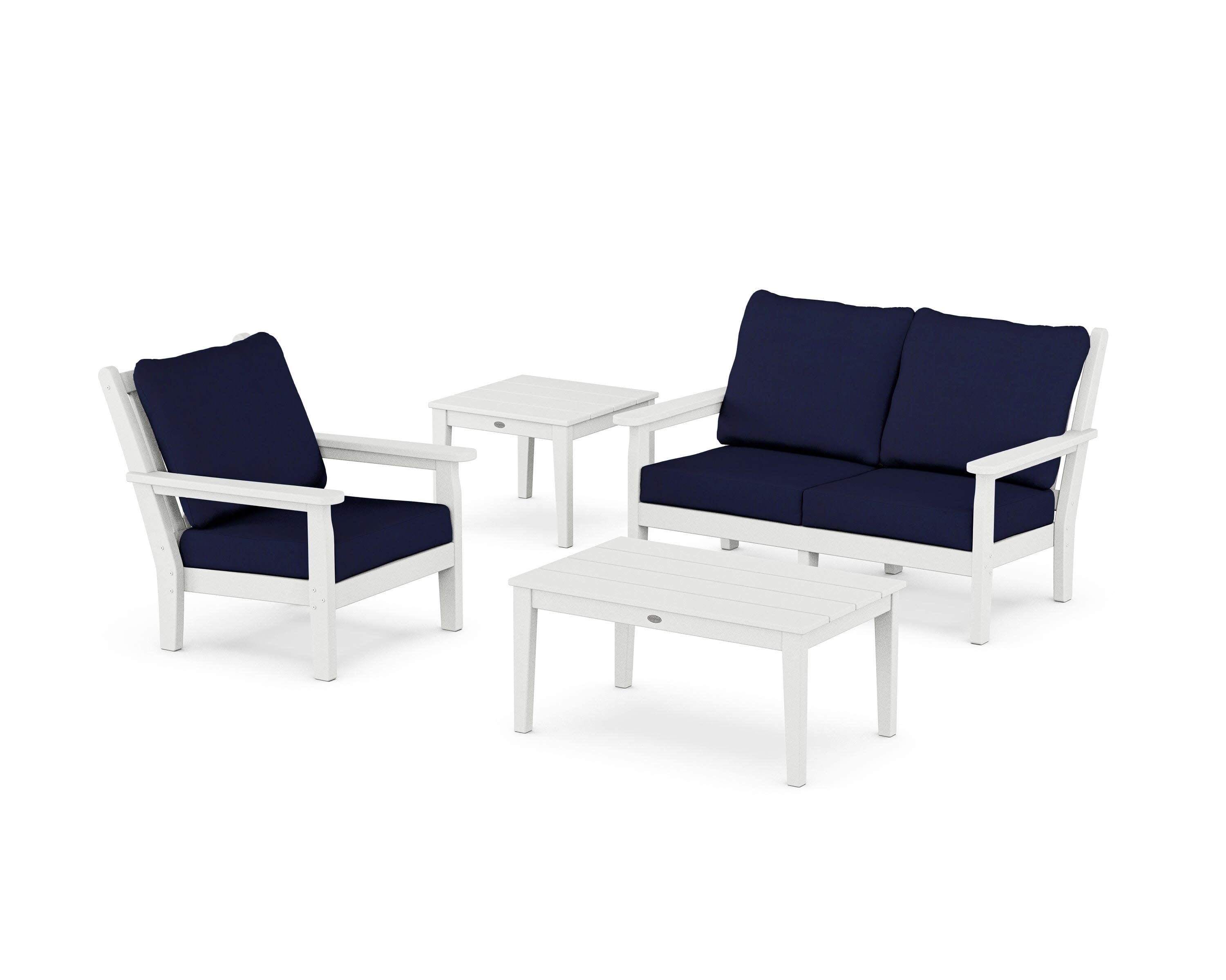 Chippendale 4-Piece Deep Seating Set in White / Navy