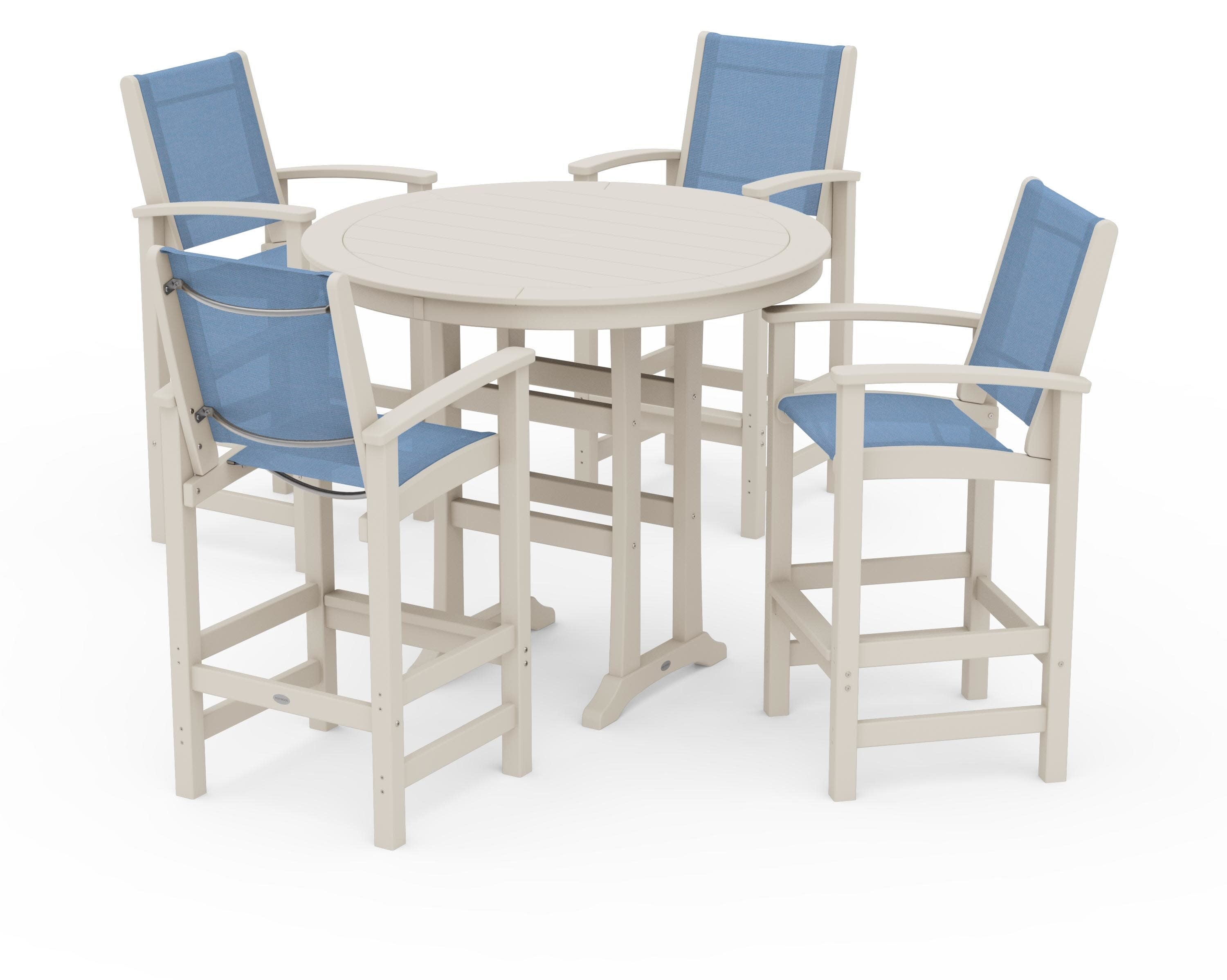 Coastal 5-Piece Nautical Trestle Bar Set in Sand / Poolside Sling