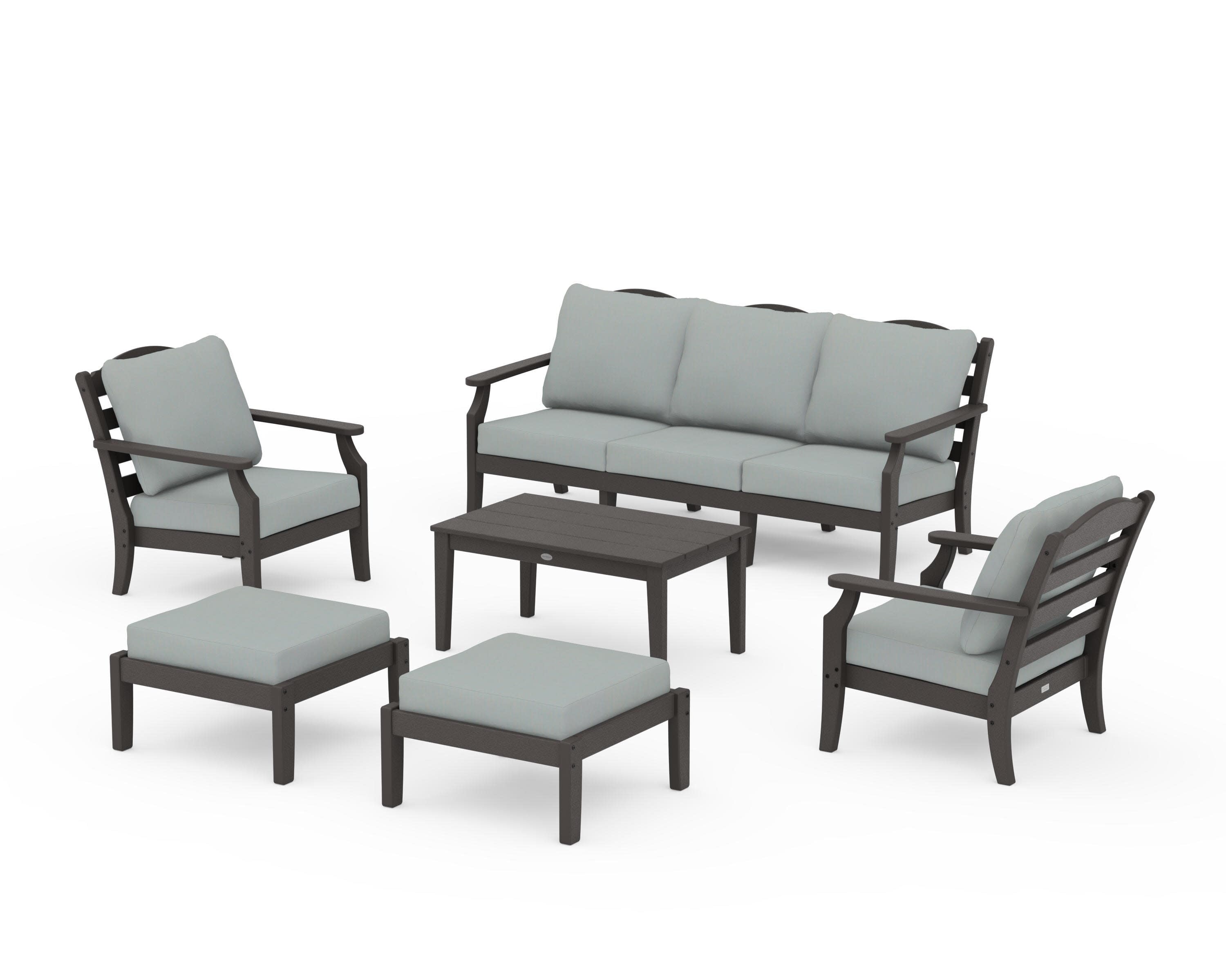 Savannah 6-Piece Lounge Sofa Set in Vintage Coffee / Spa
