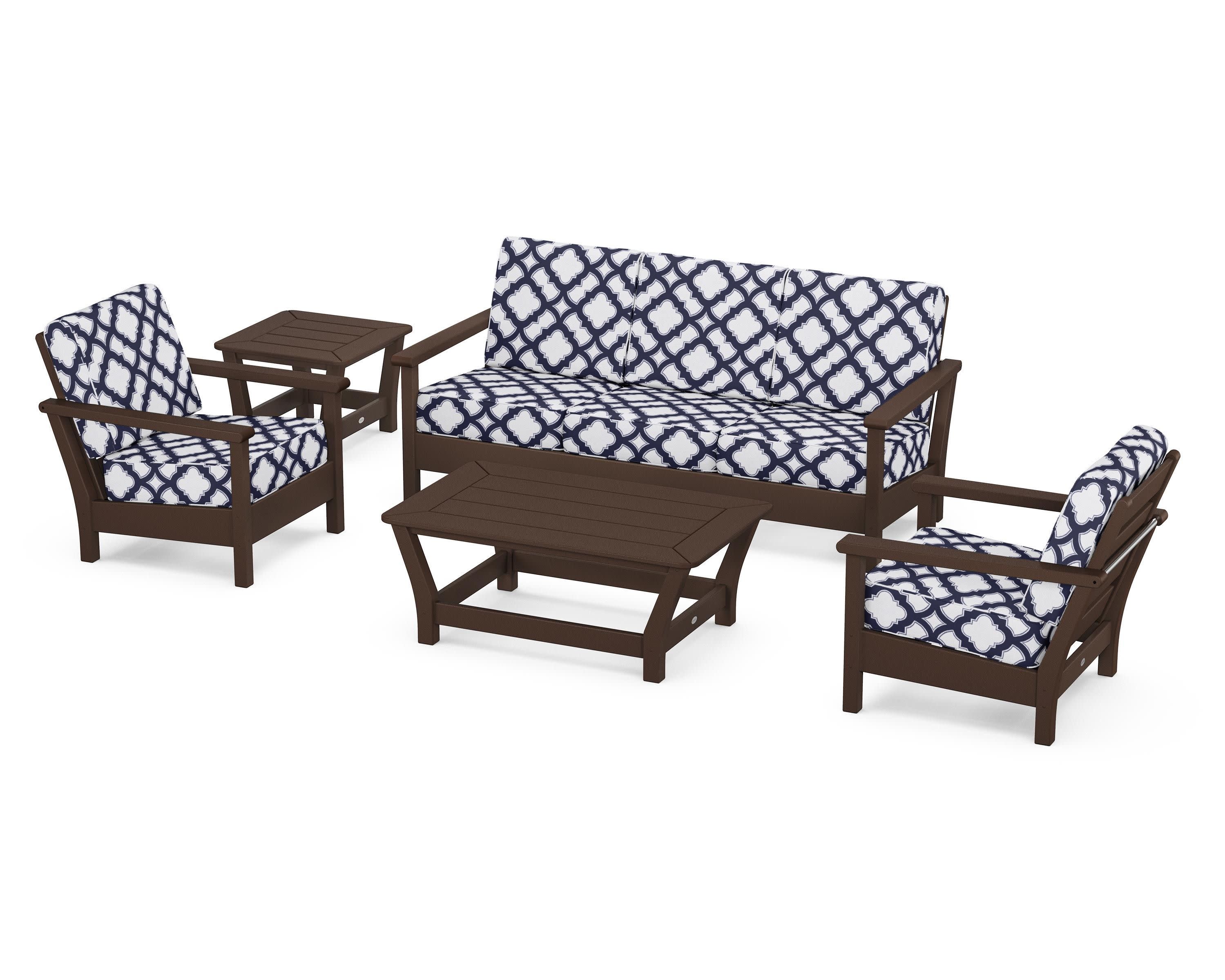 Harbour 5-Piece Deep Seating Set in Mahogany / Trellis Navy