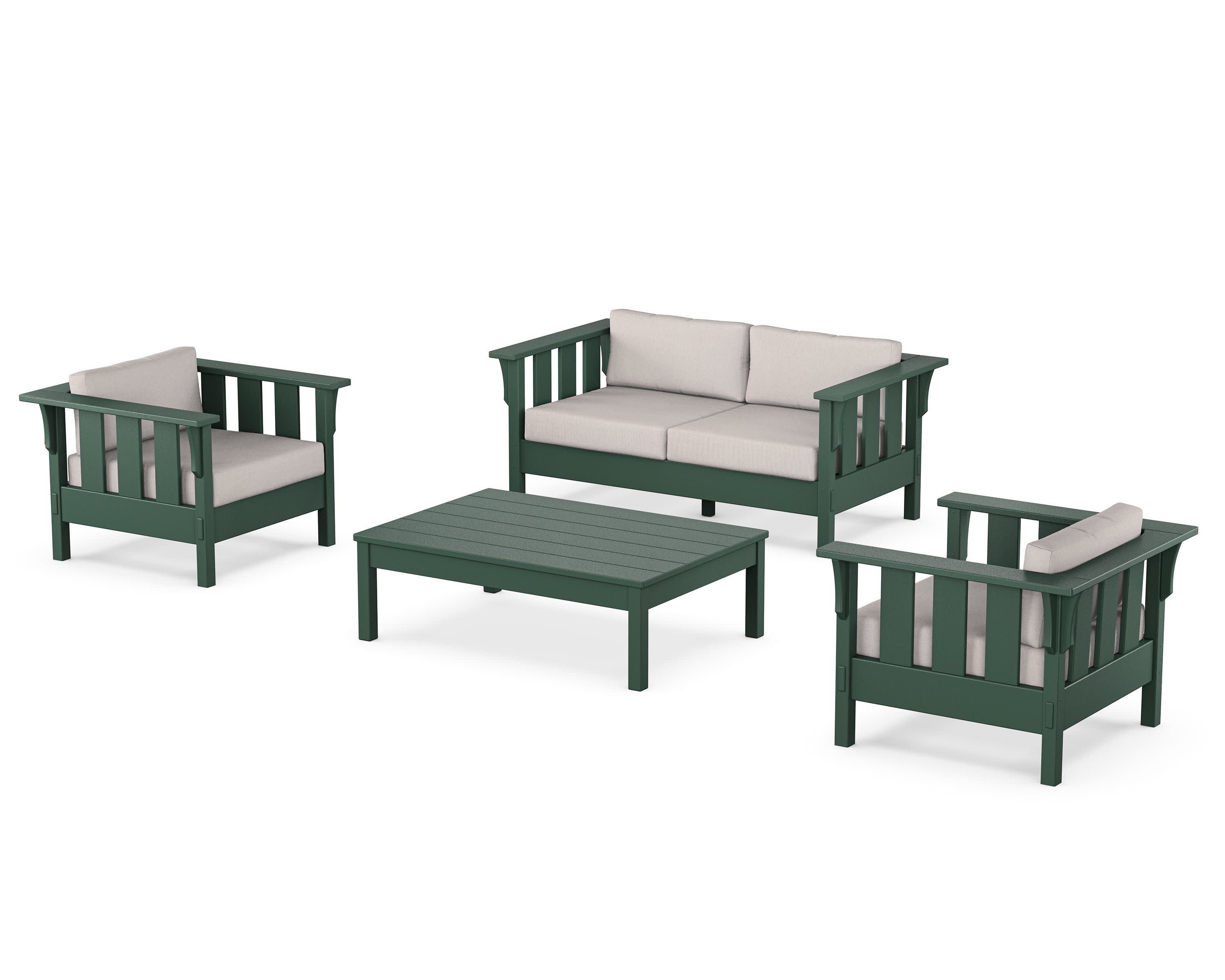 Acadia 4-Piece Deep Seating Set with Loveseat in Green / Dune Burlap